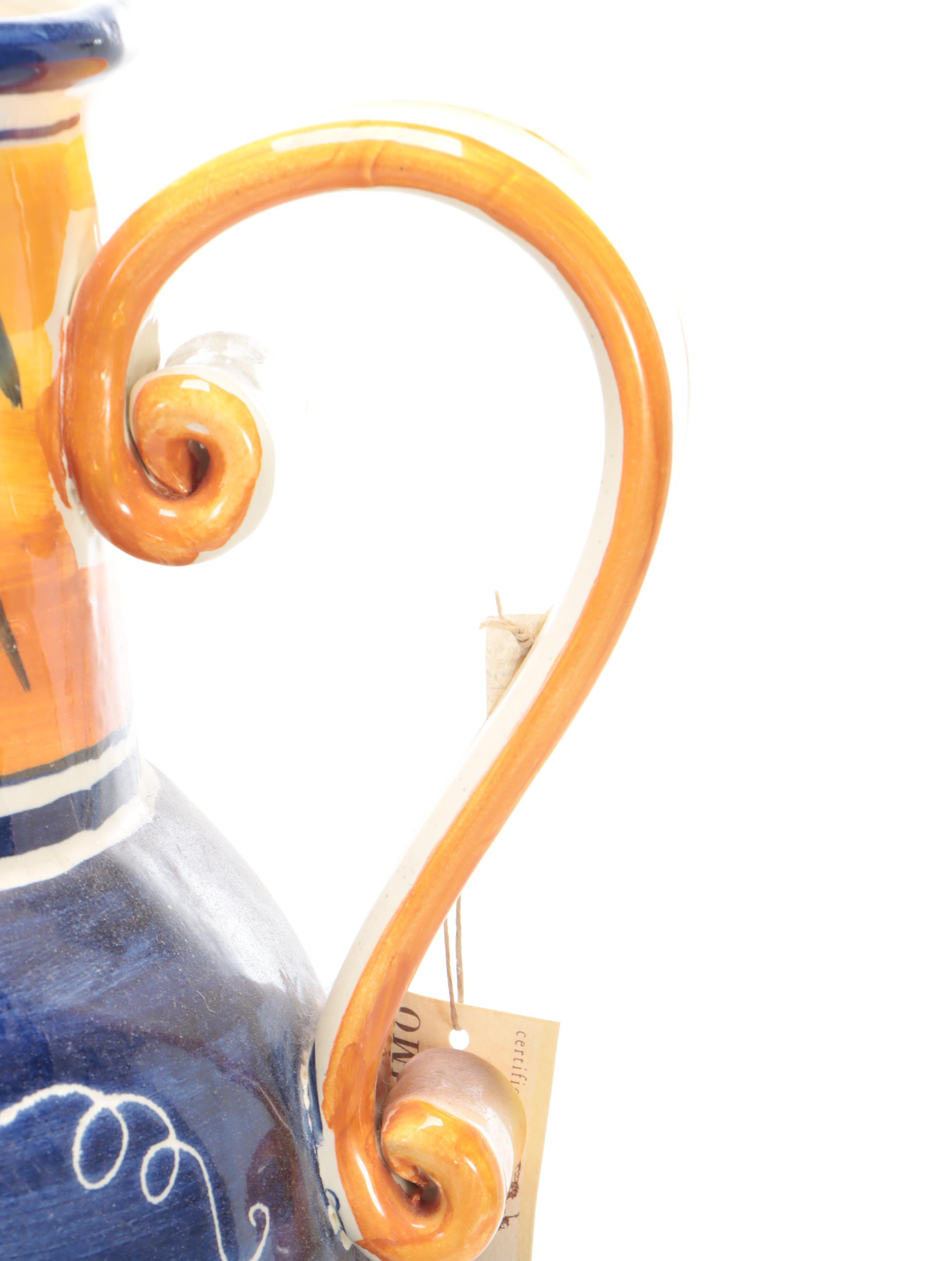 Italian Hand-Painted Ceramic Wine Pitcher