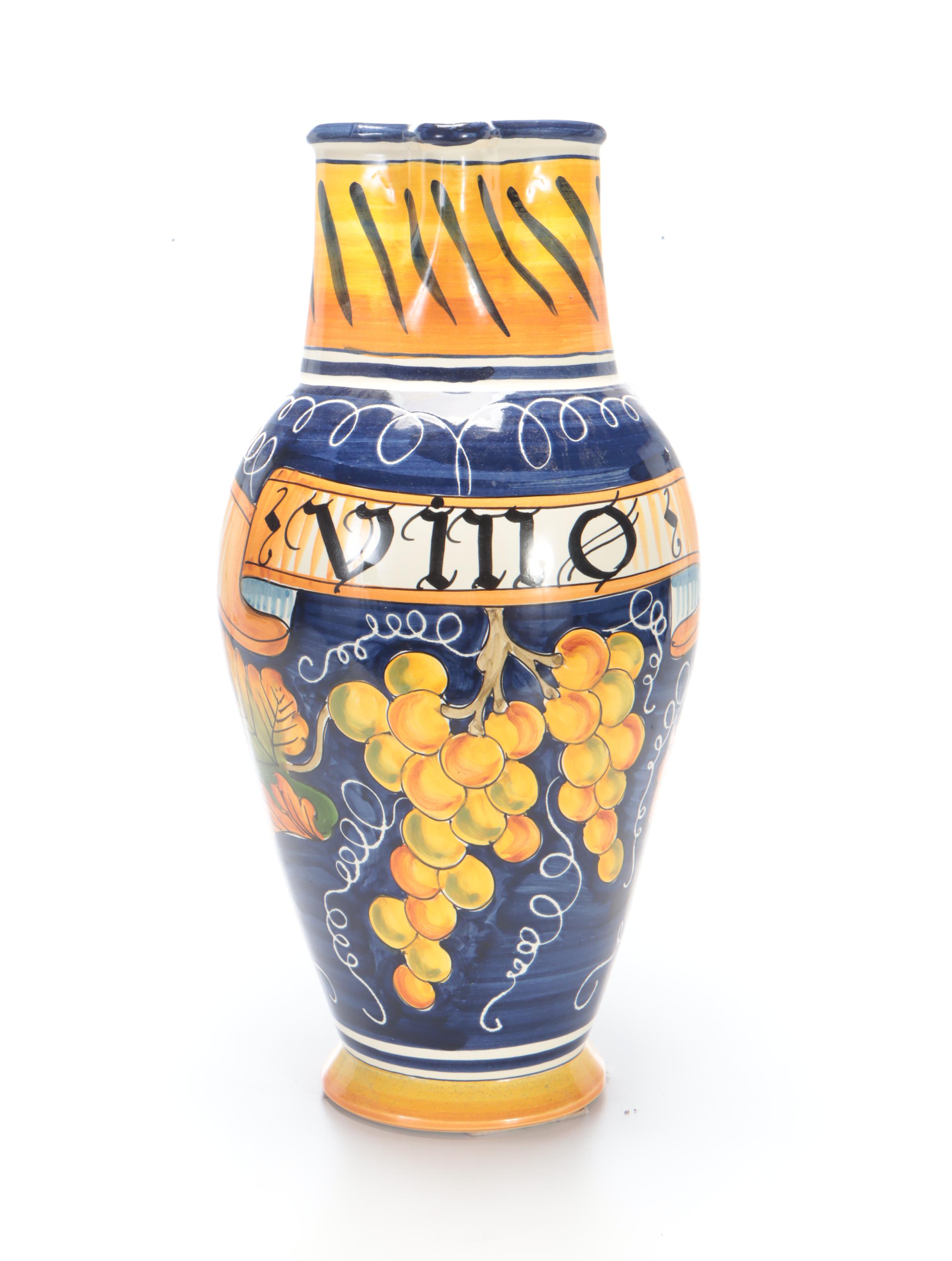 Italian Hand-Painted Ceramic Wine Pitcher
