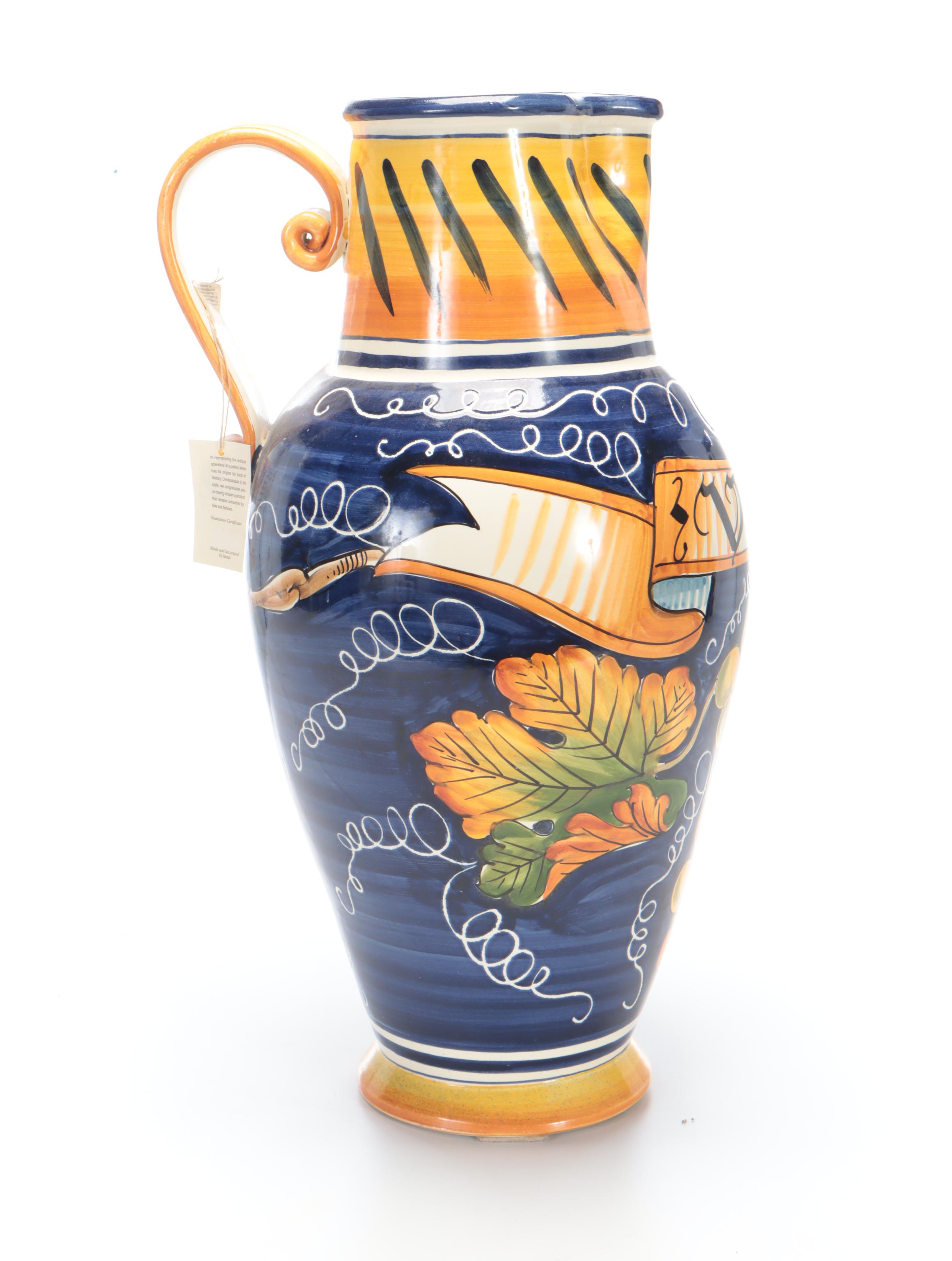 Italian Hand-Painted Ceramic Wine Pitcher