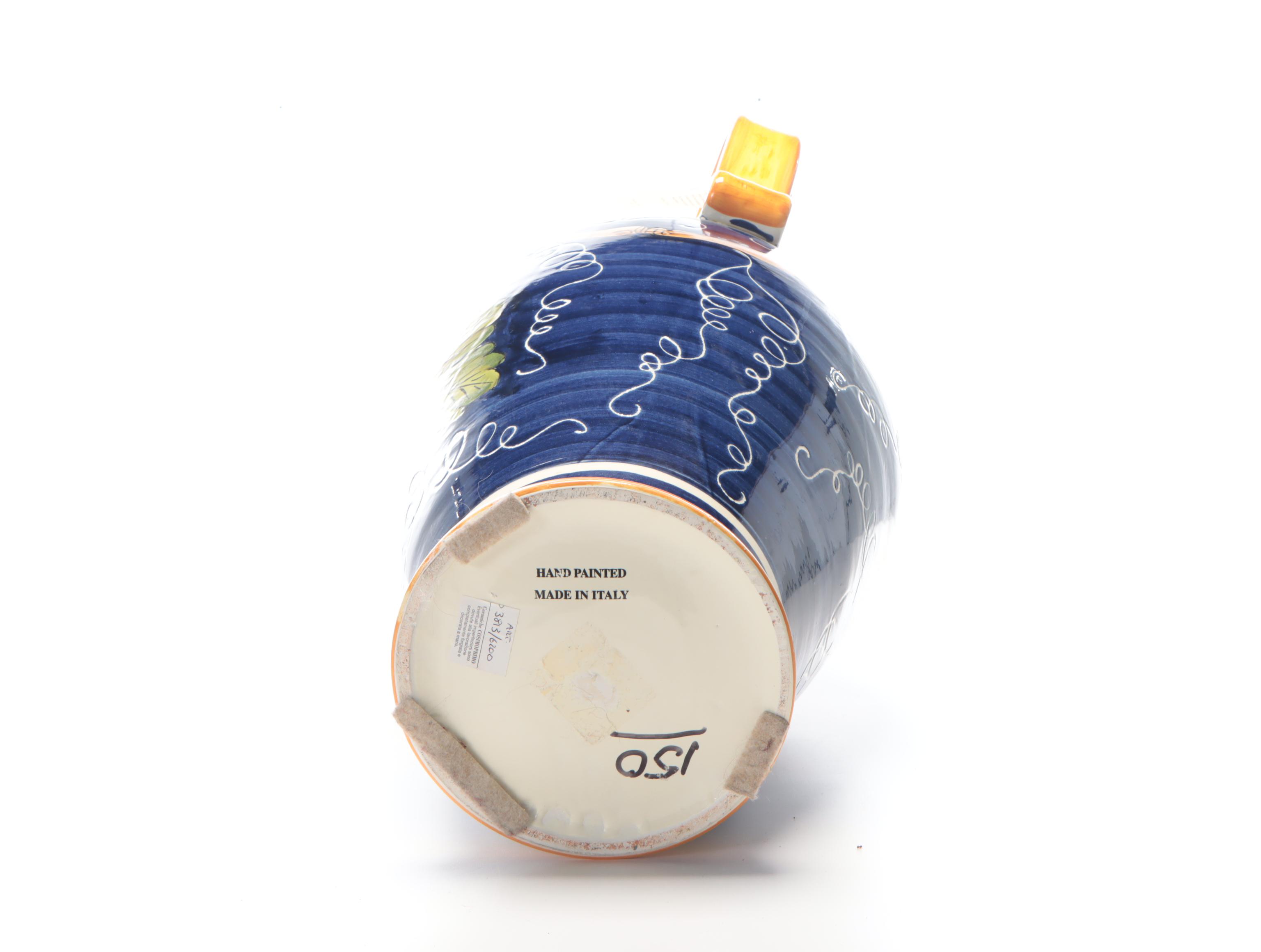 Italian Hand-Painted Ceramic Wine Pitcher