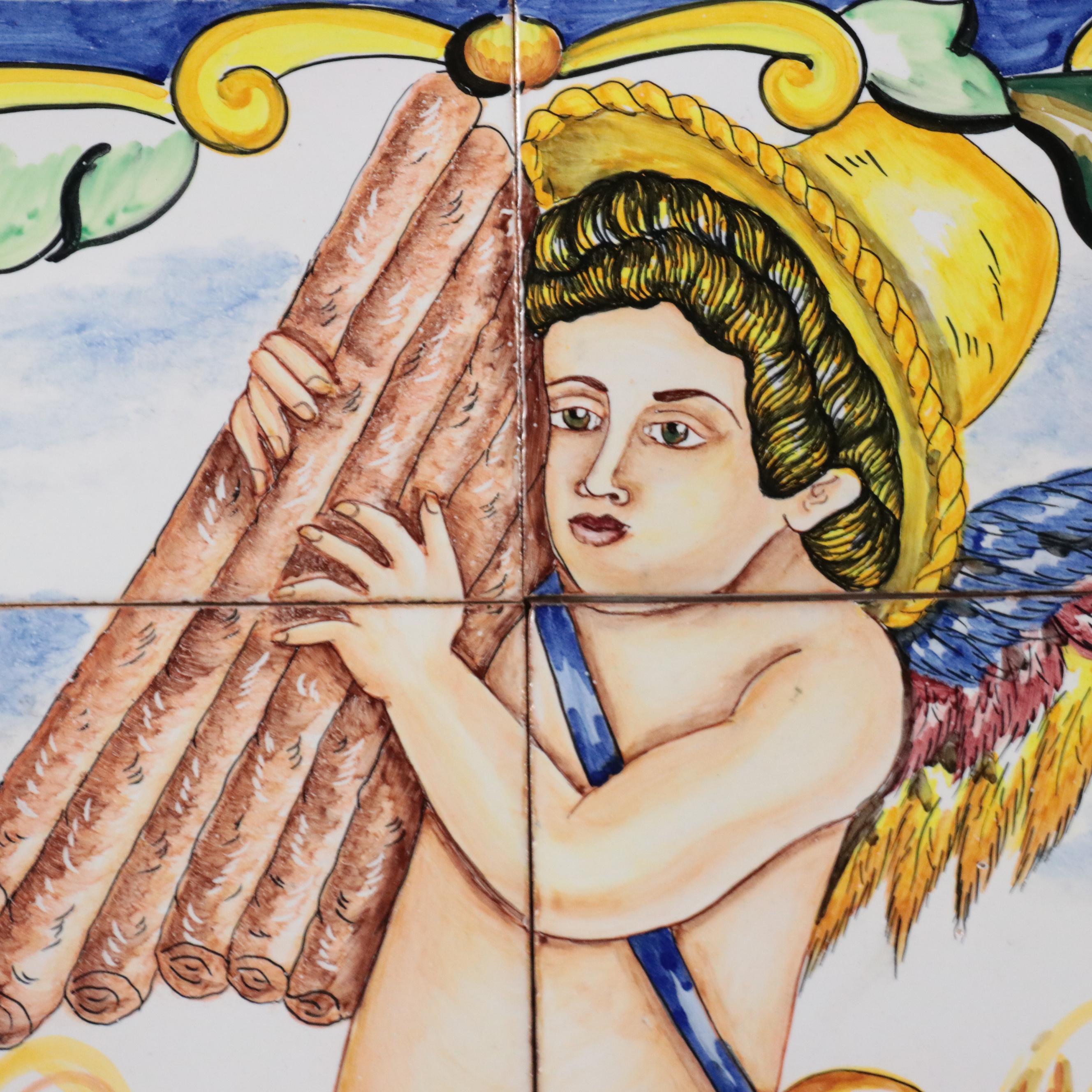 Set of Hand-Painted Ceramic Tiles of the Four Seasons Including "Primavera"