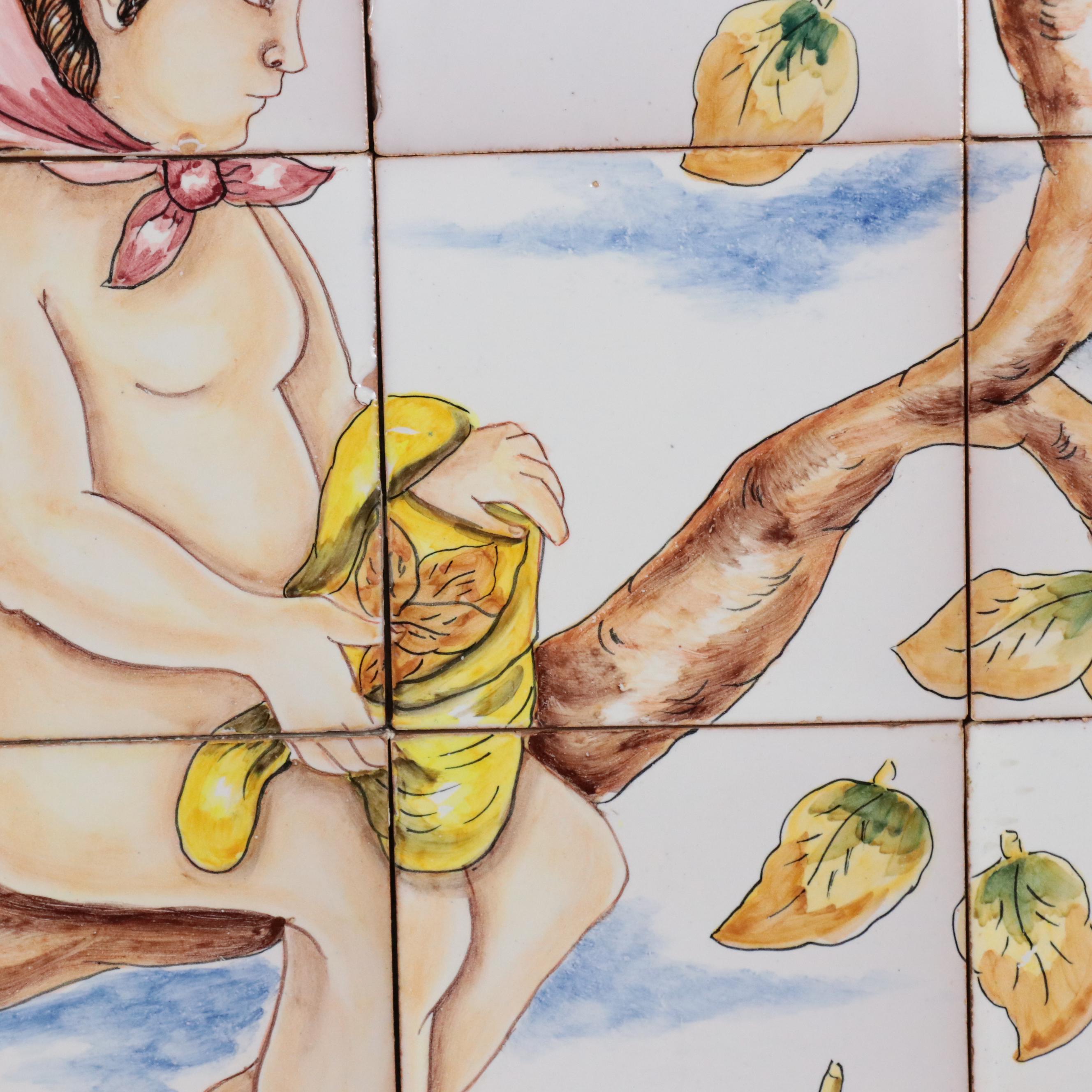 Set of Hand-Painted Ceramic Tiles of the Four Seasons Including "Primavera"