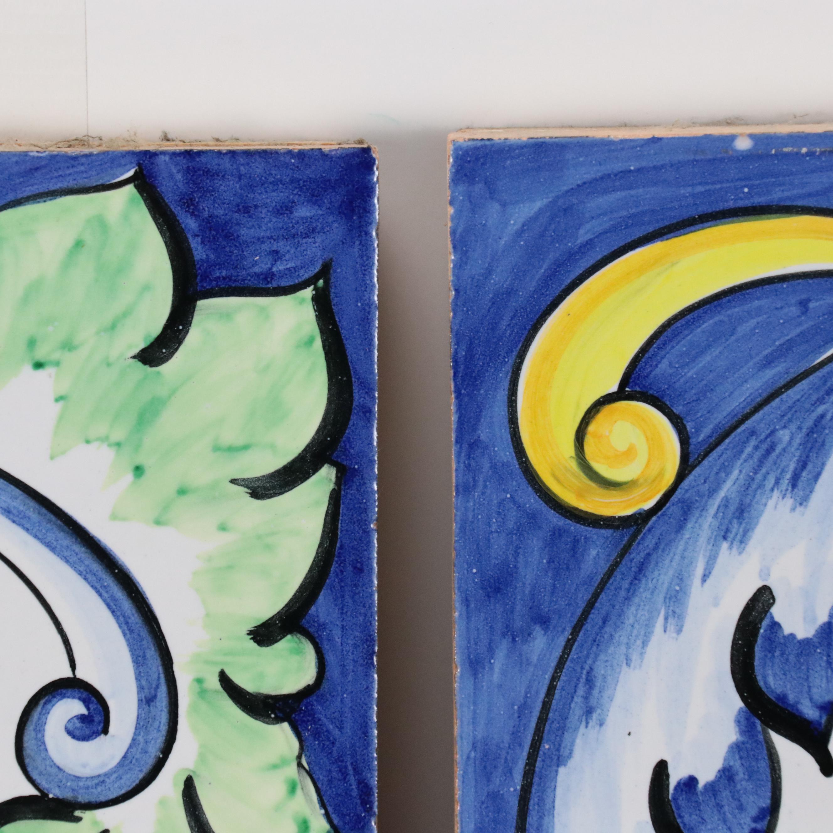 Set of Hand-Painted Ceramic Tiles of the Four Seasons Including "Primavera"