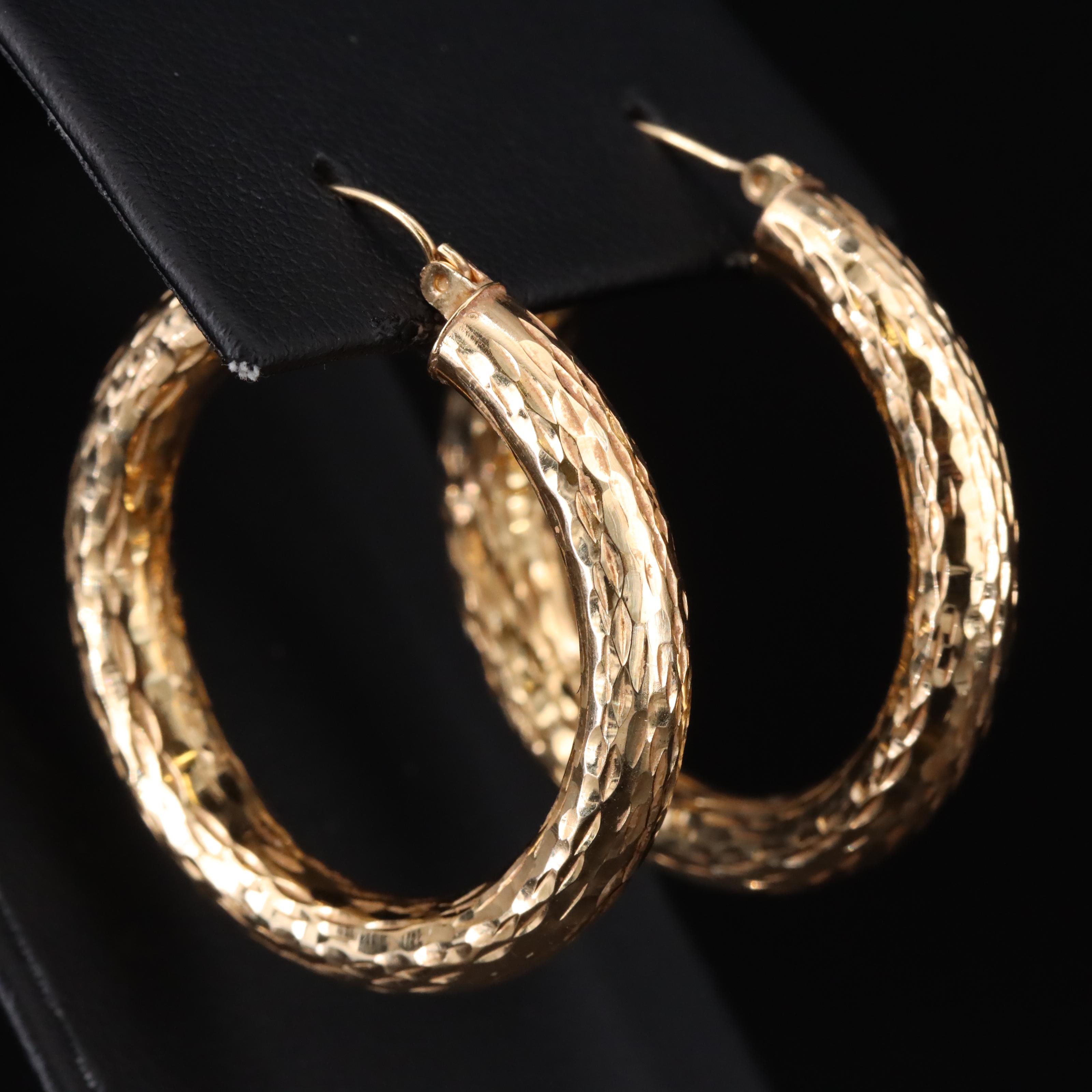 14K Textured Hoops