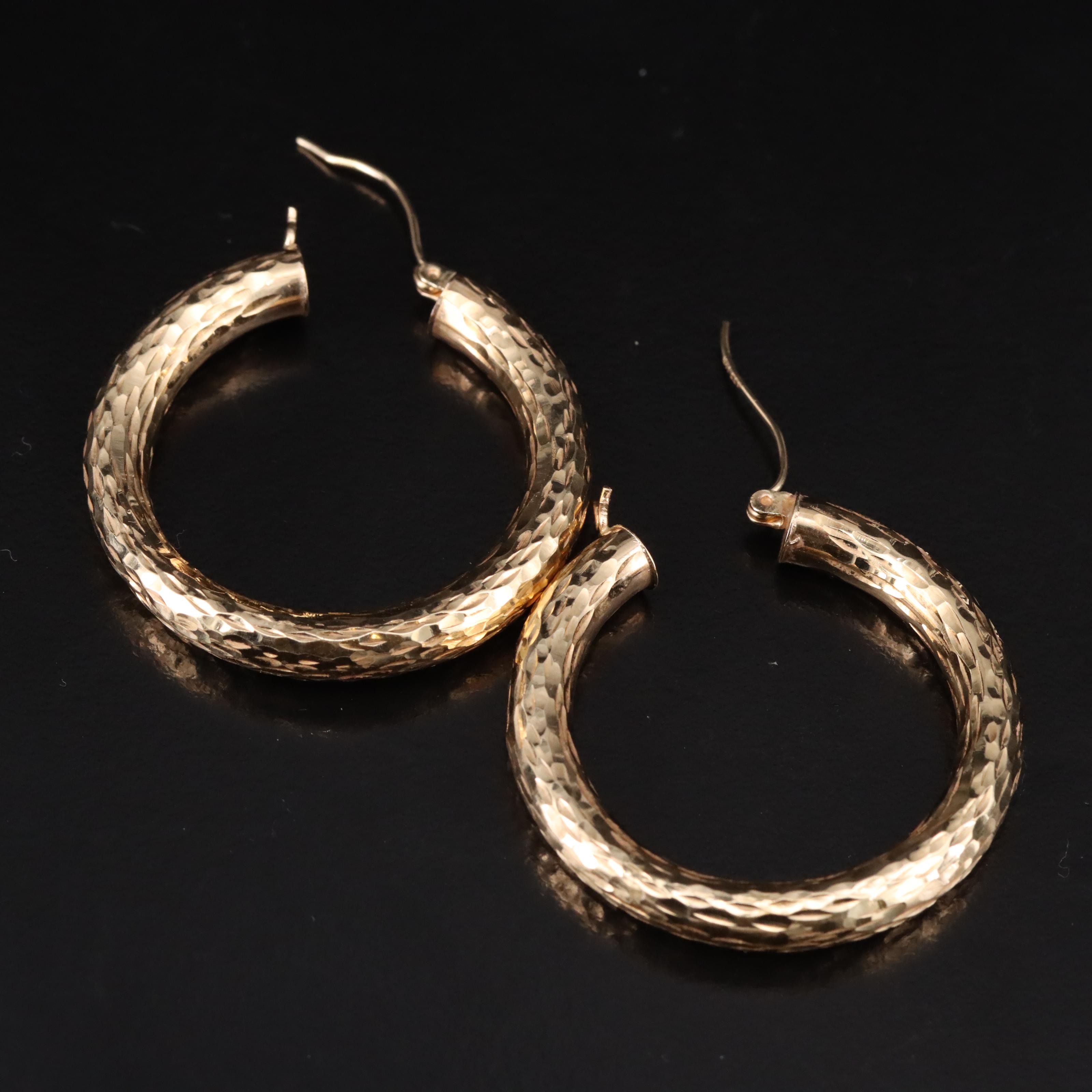 14K Textured Hoops