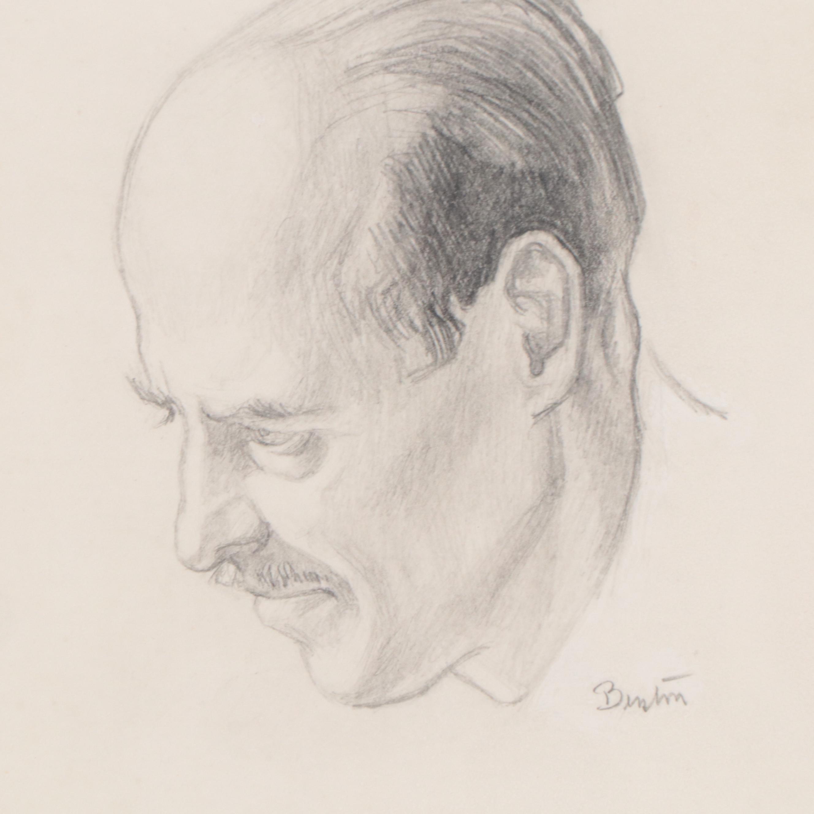 Thomas Hart Benton (Attributed) Graphite Portrait Drawing, Early 20th Century