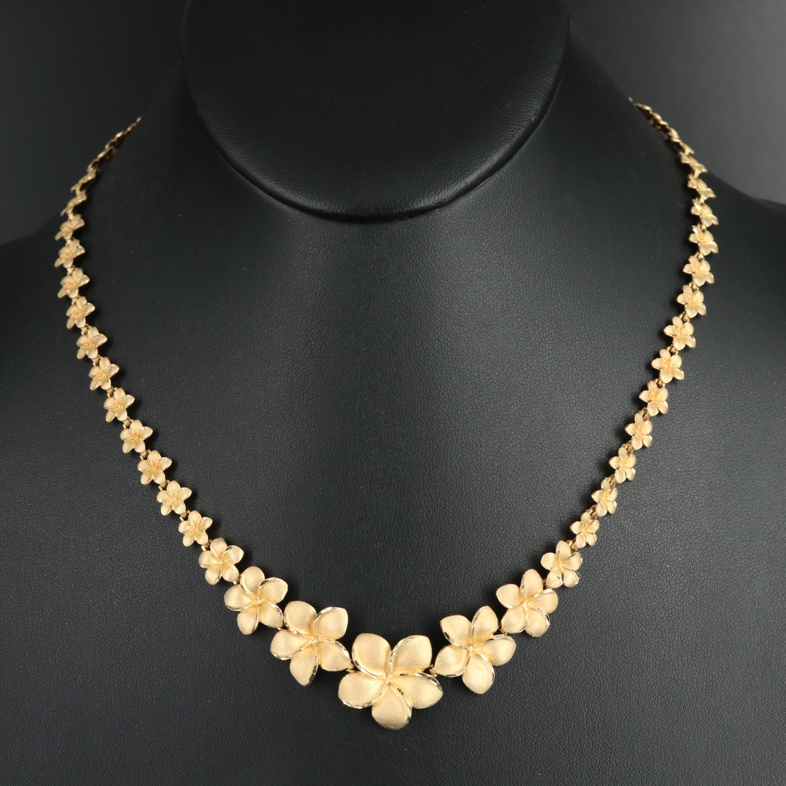 14K Graduated Plumeria Necklace