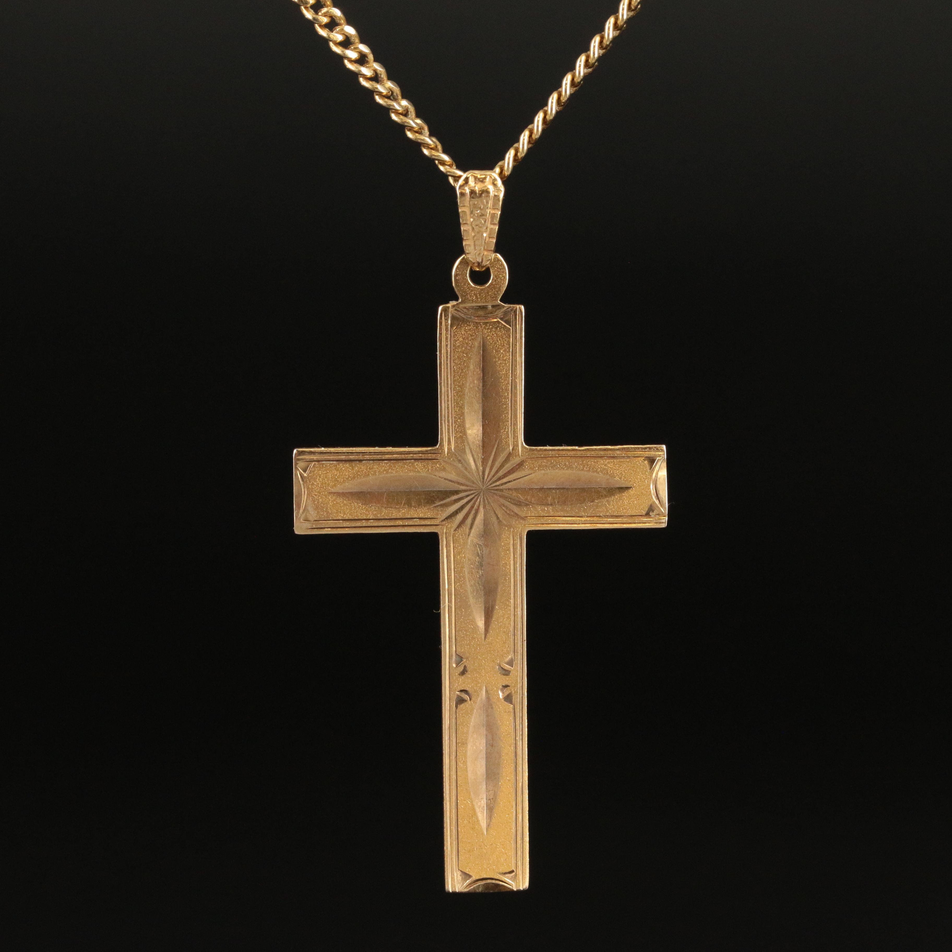 14K Diamond Cut Cross Pendant Necklace