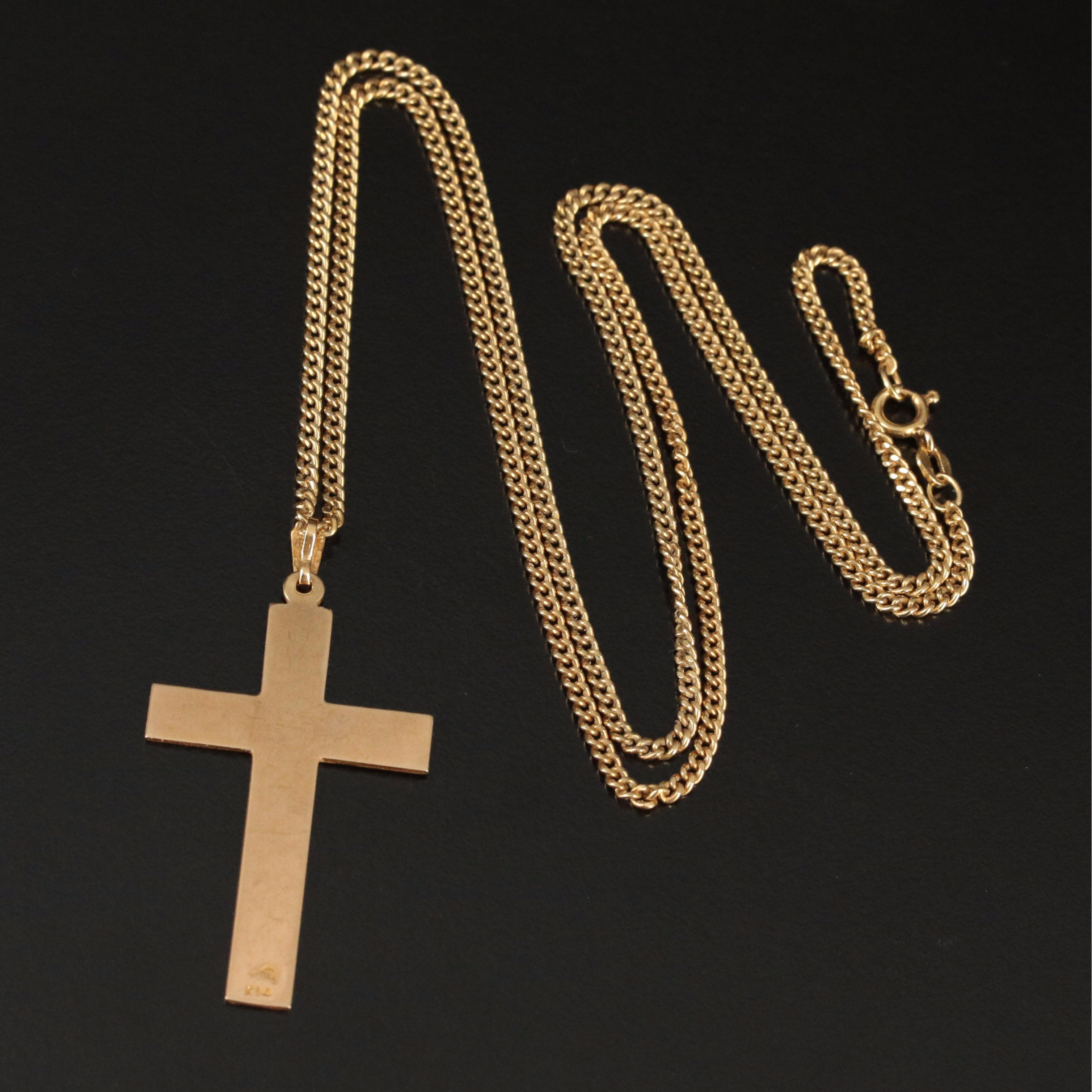 14K Diamond Cut Cross Pendant Necklace
