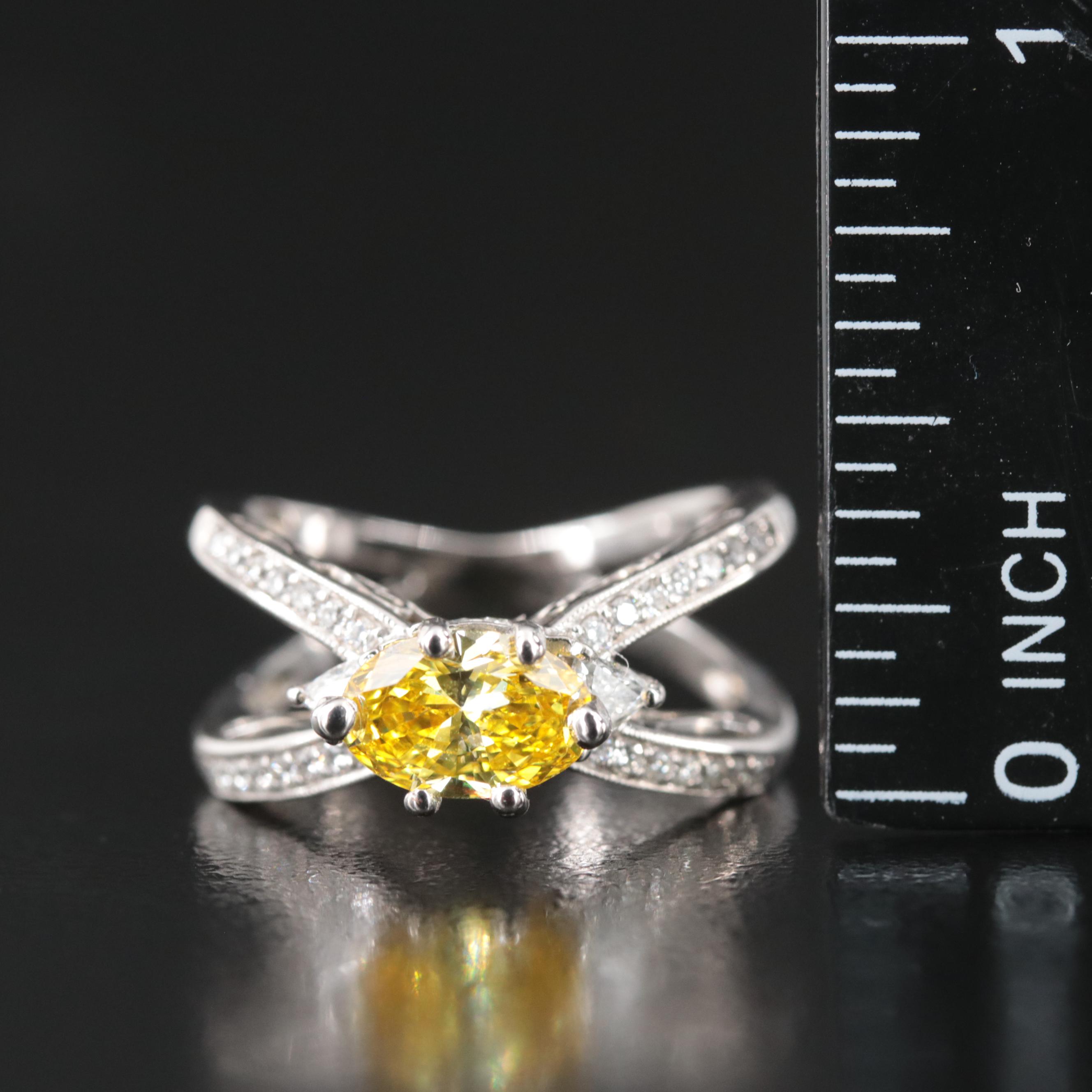 18K 1.53 CTW Diamond Split Shank Ring with Fancy Vivid Yellow Center
