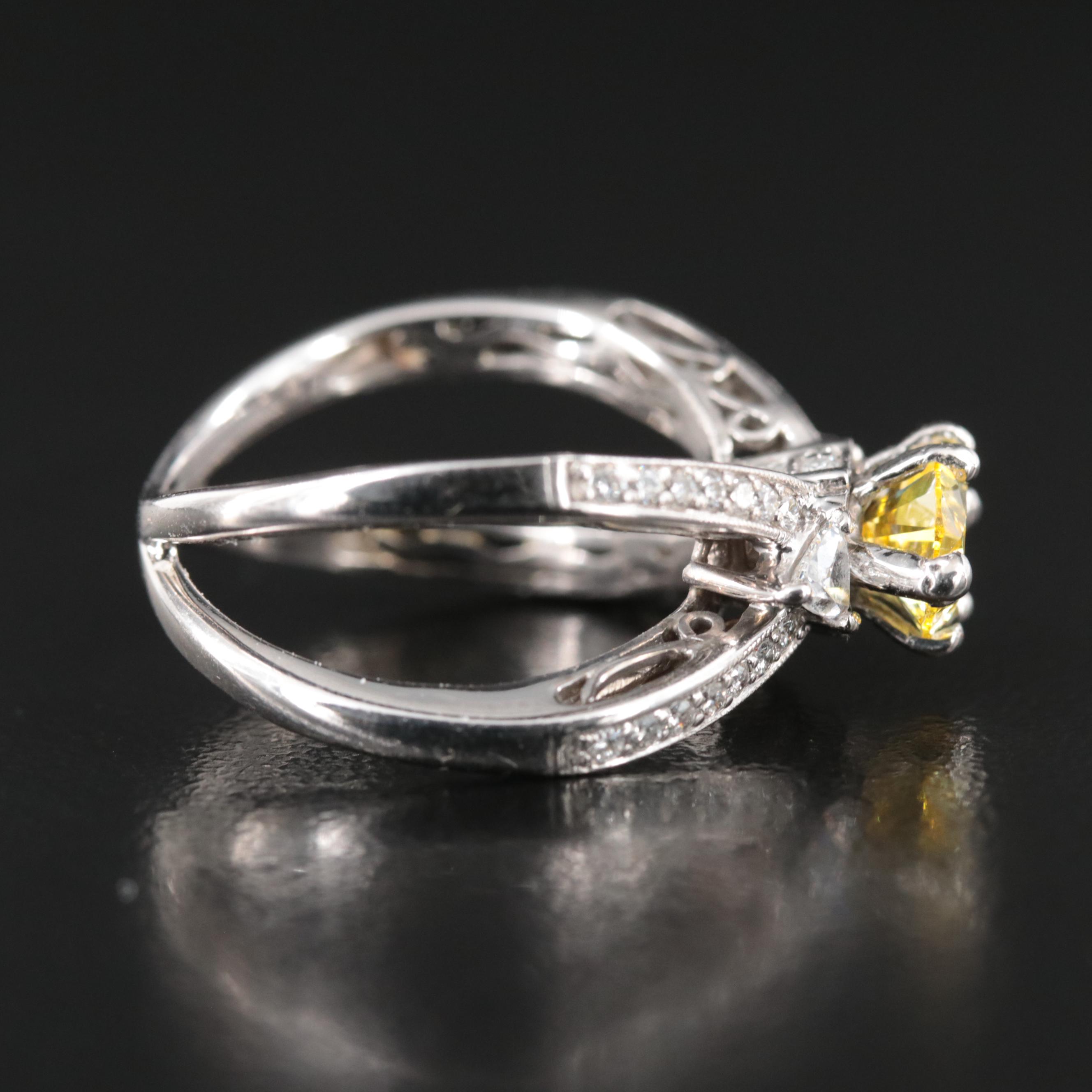 18K 1.53 CTW Diamond Split Shank Ring with Fancy Vivid Yellow Center