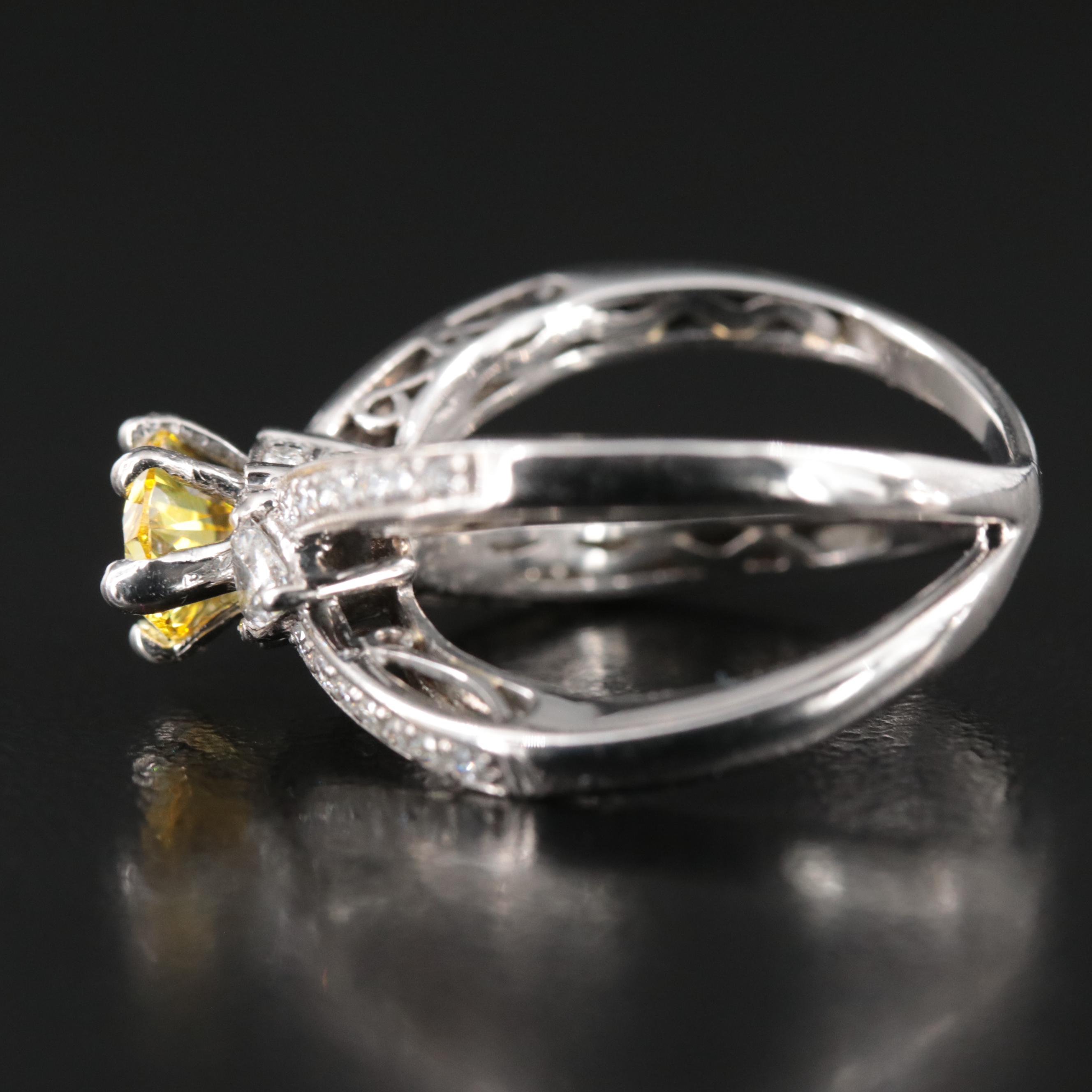 18K 1.53 CTW Diamond Split Shank Ring with Fancy Vivid Yellow Center