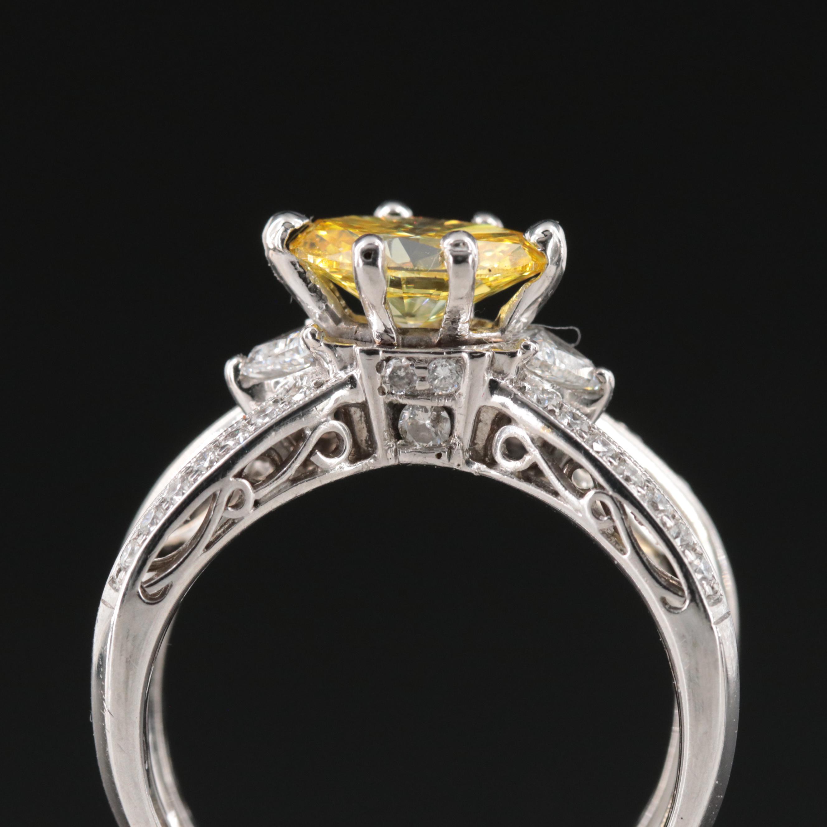 18K 1.53 CTW Diamond Split Shank Ring with Fancy Vivid Yellow Center