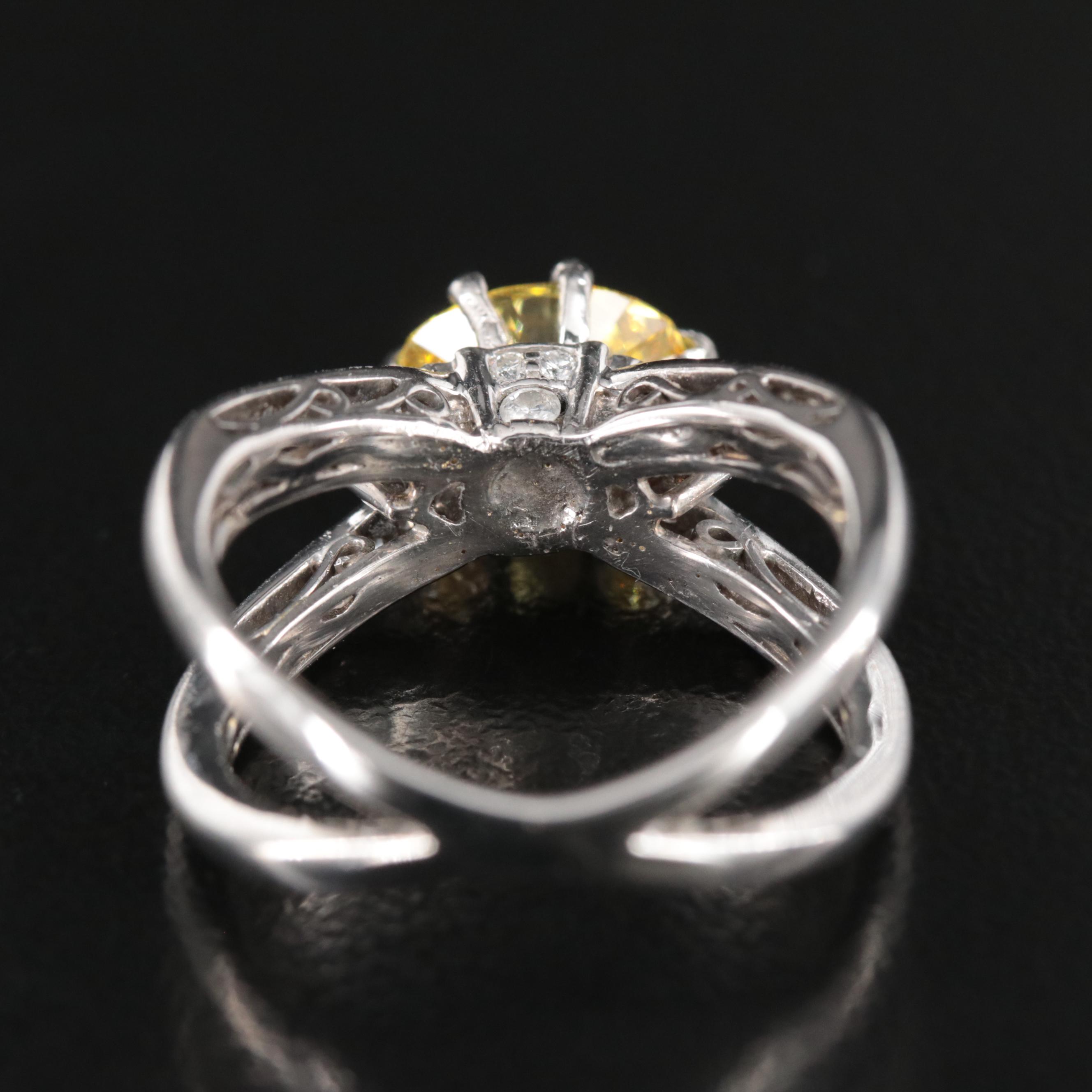 18K 1.53 CTW Diamond Split Shank Ring with Fancy Vivid Yellow Center