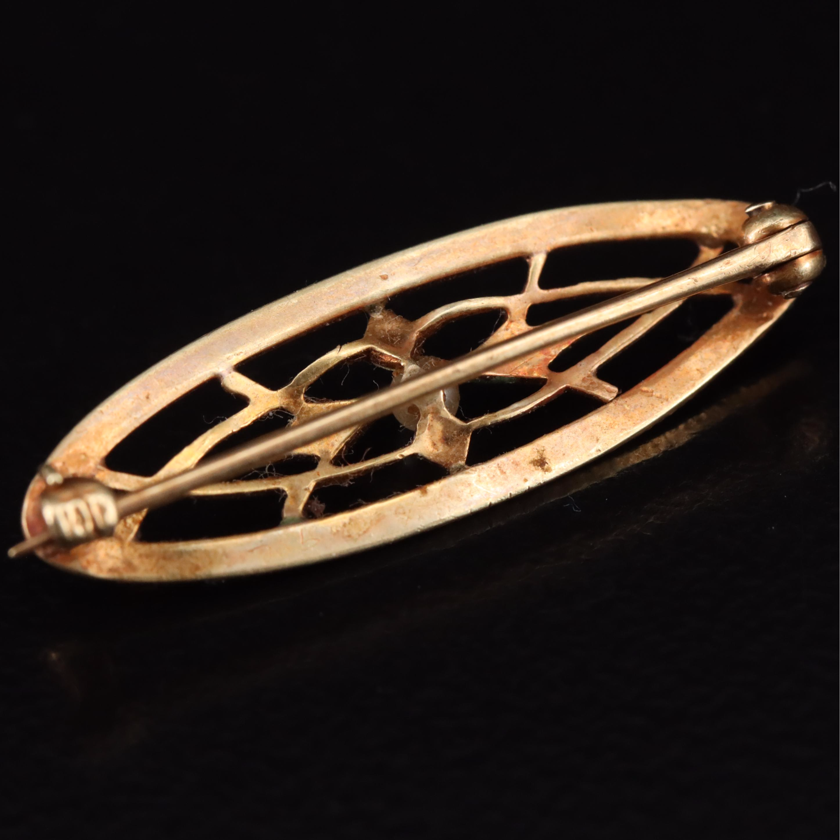 Art Nouveau 10K and 14K Diamond, Seed Pearl and Enamel Lingerie Pins