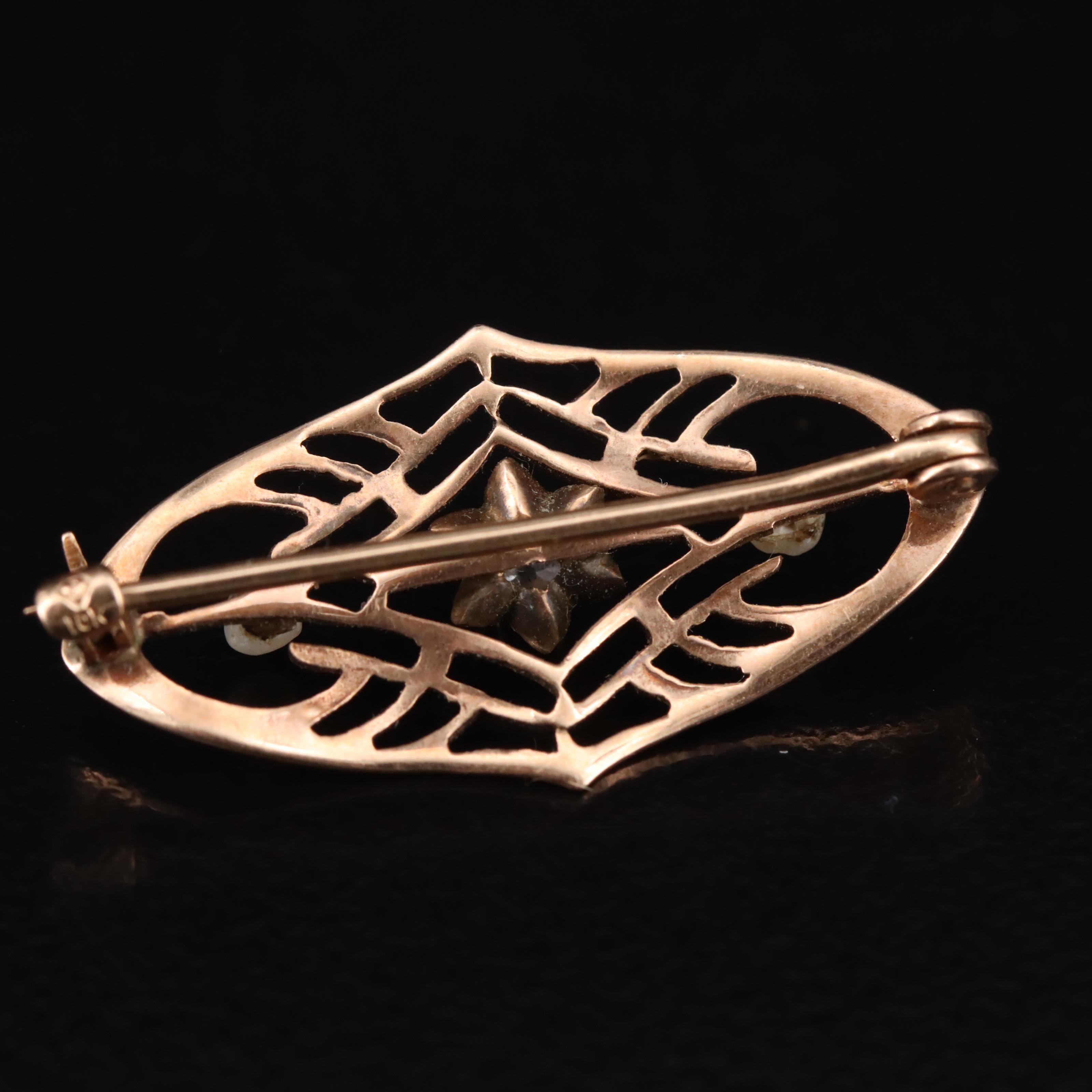 Art Nouveau 10K and 14K Diamond, Seed Pearl and Enamel Lingerie Pins