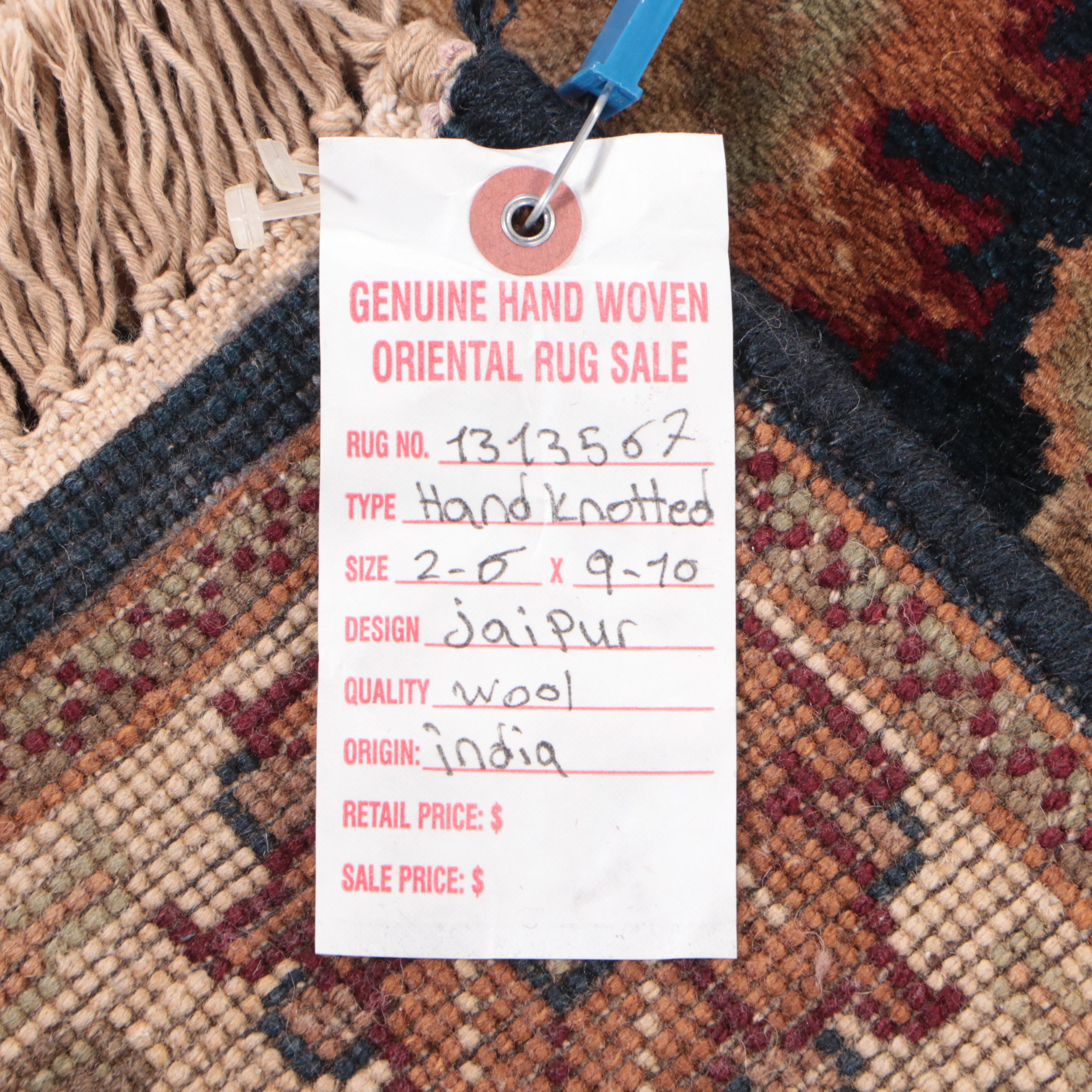 2'7 x 10'2 Hand-Knotted Indian Jaipur Carpet Runner