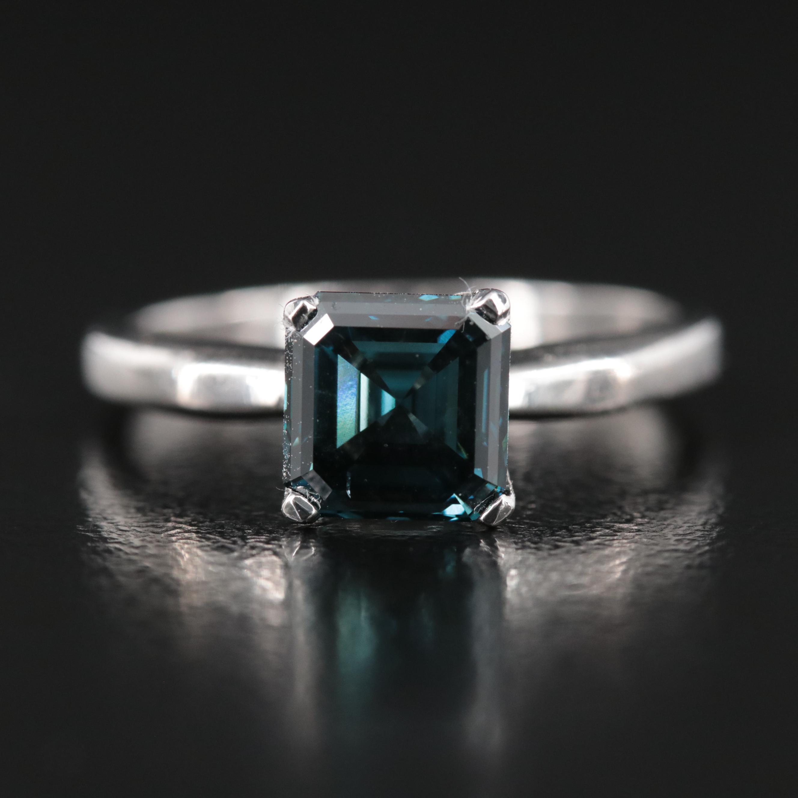 Platinum 2.20 CT Fancy Dark Blue Diamond Solitaire Ring