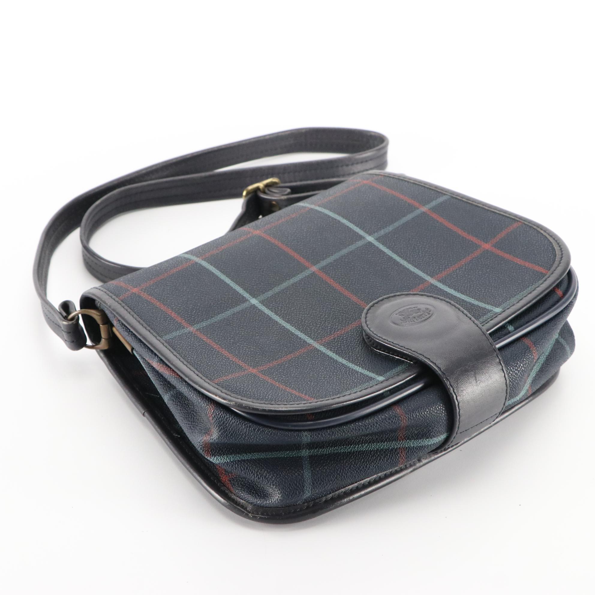 Burberrys Flap Front Crossbody Bag in Windowpane Check Coated Canvas