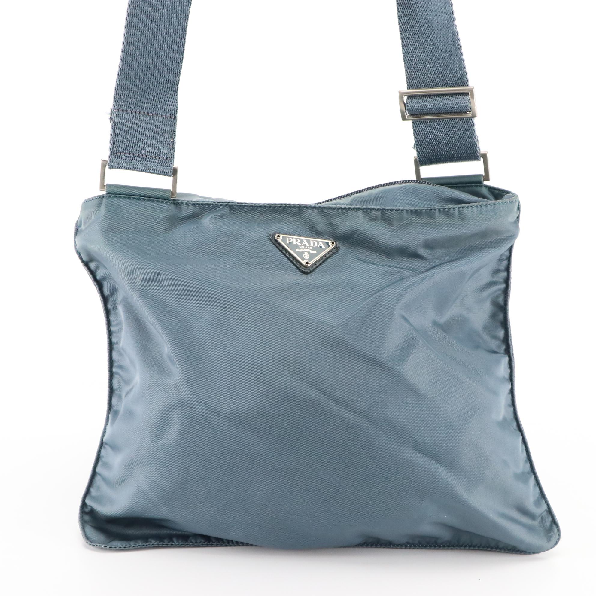 Prada Flat Crossbody Bag in Blue Tessuto Nylon