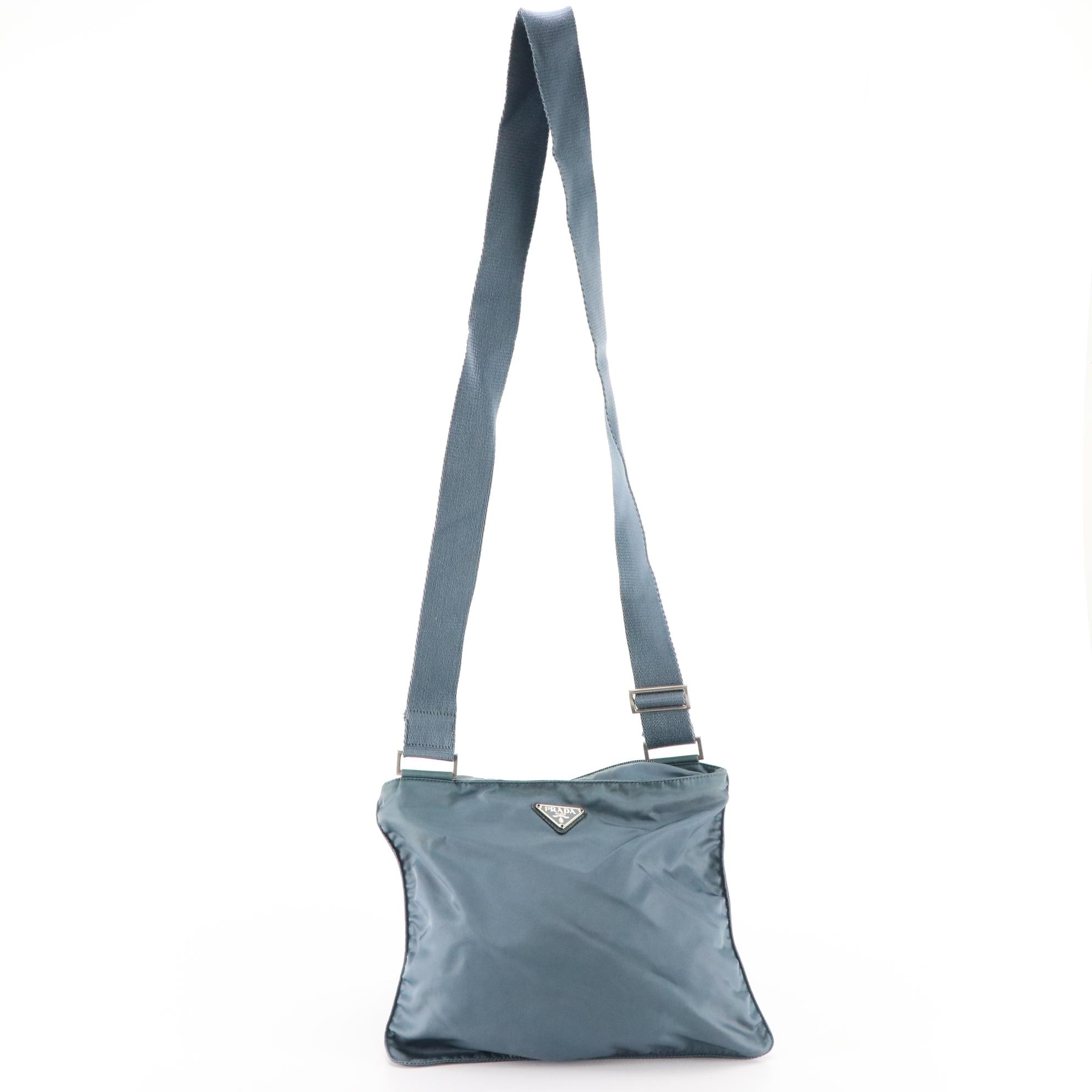 Prada Flat Crossbody Bag in Blue Tessuto Nylon