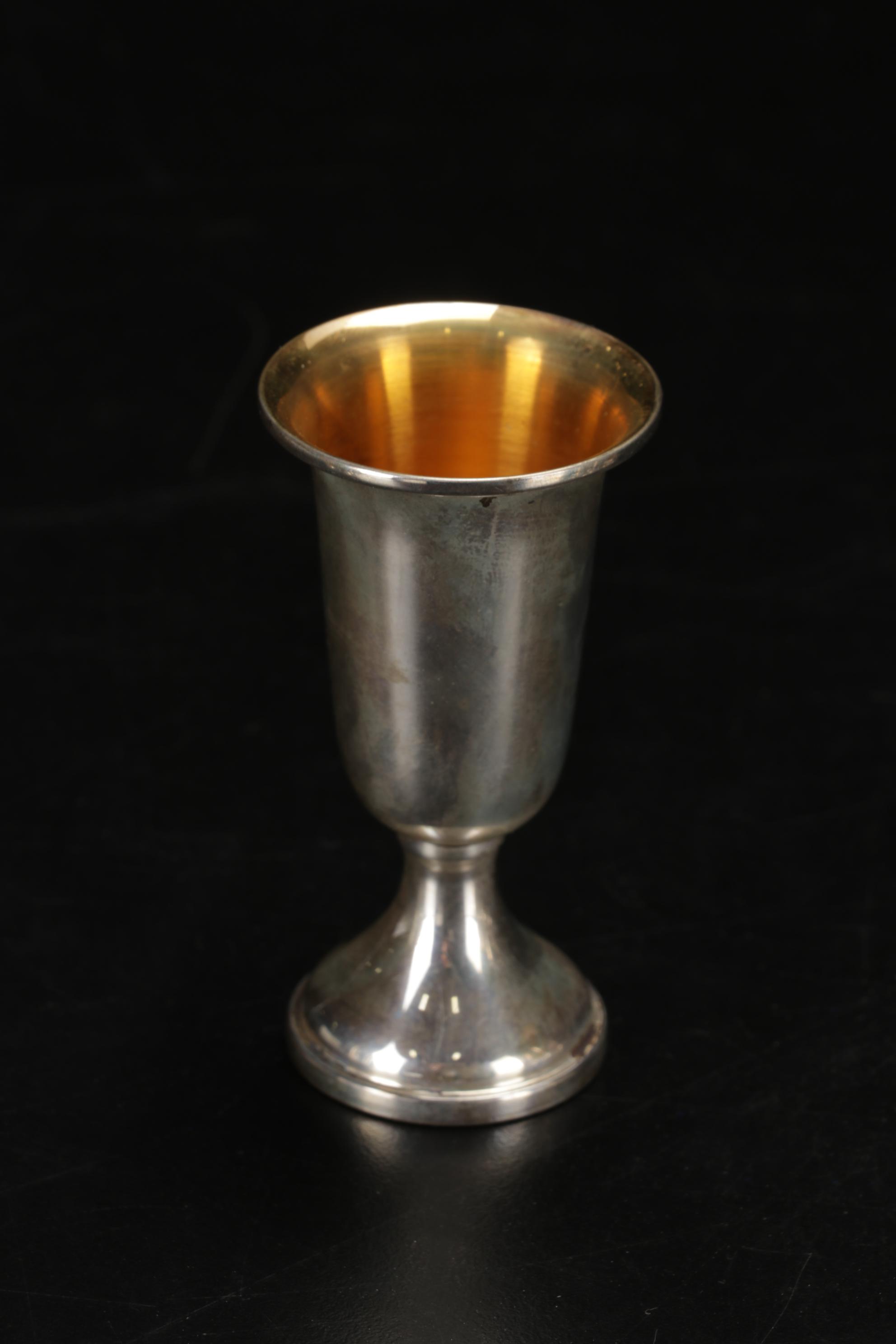 Newport, Webb Sterling Silver Cordial Cups with India Sterling Souvenir Spoons