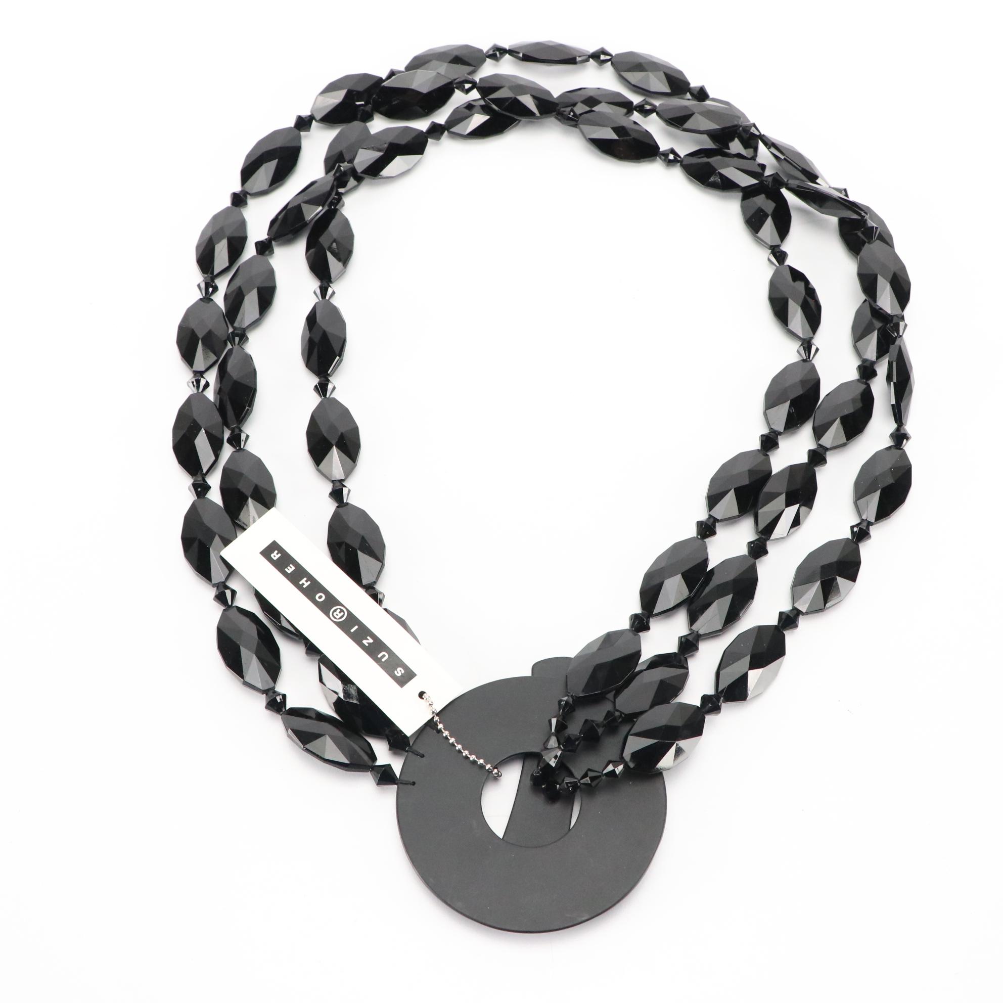 Suzi Roher Beaded MultiStrand Stretch Belt with Wooden Belt Buckle