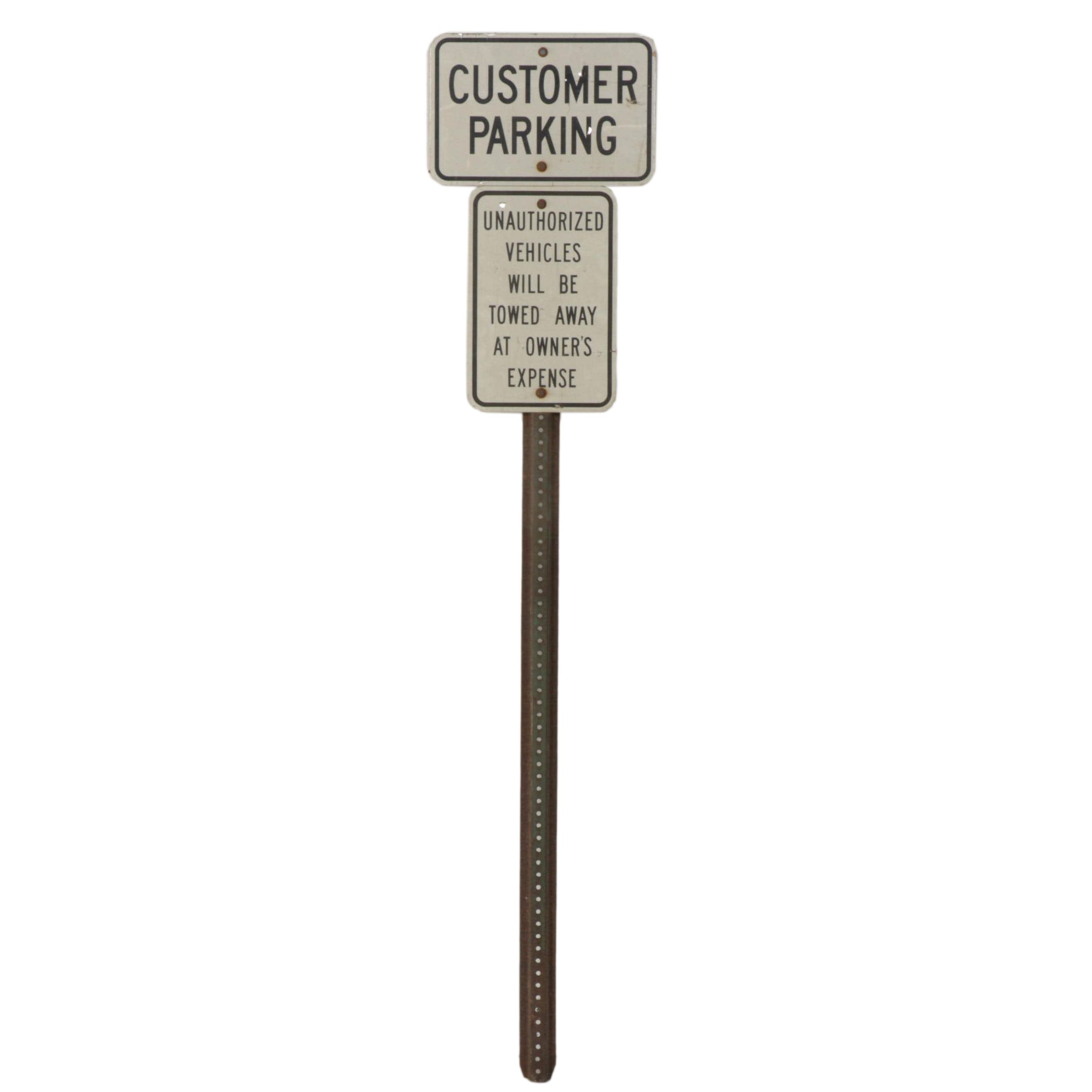 "Customer Parking" and "Unauthorized Vehicles" Signs with Mounting Post