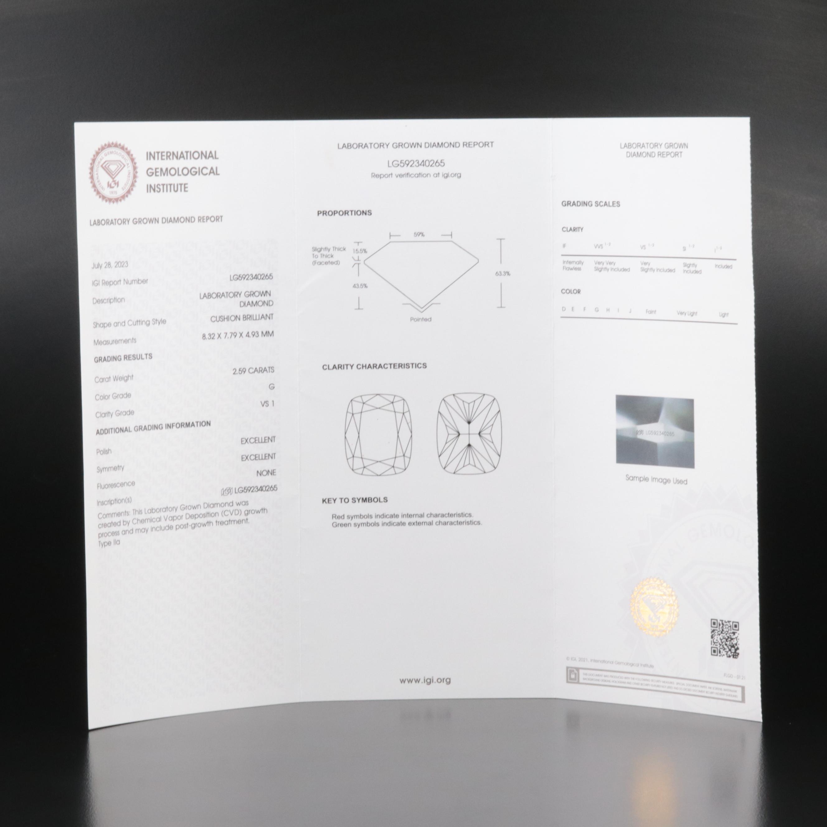 Loose 2.59 CT Lab Grown Diamond with IGI Report