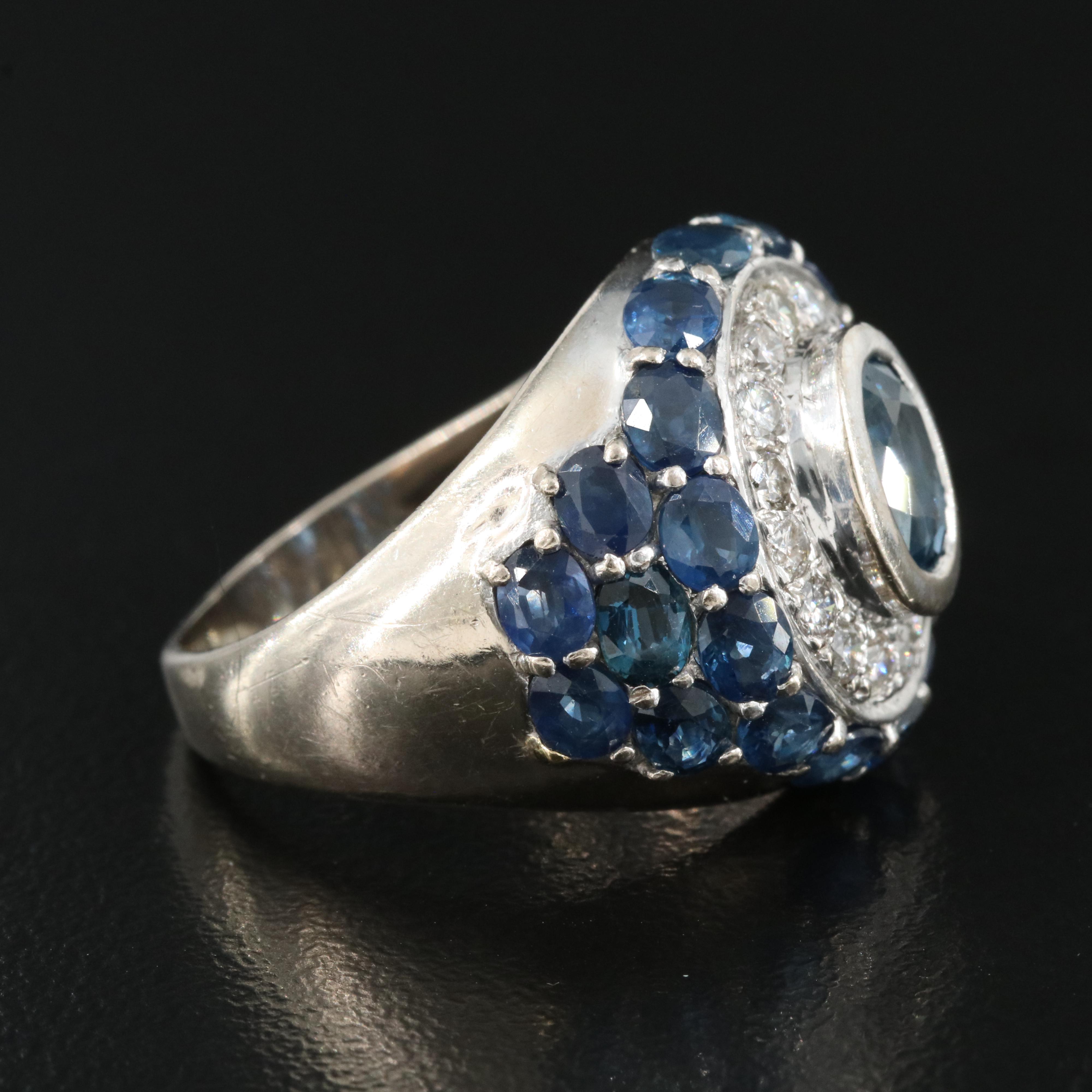 18K Sapphire and Diamond Dome Ring