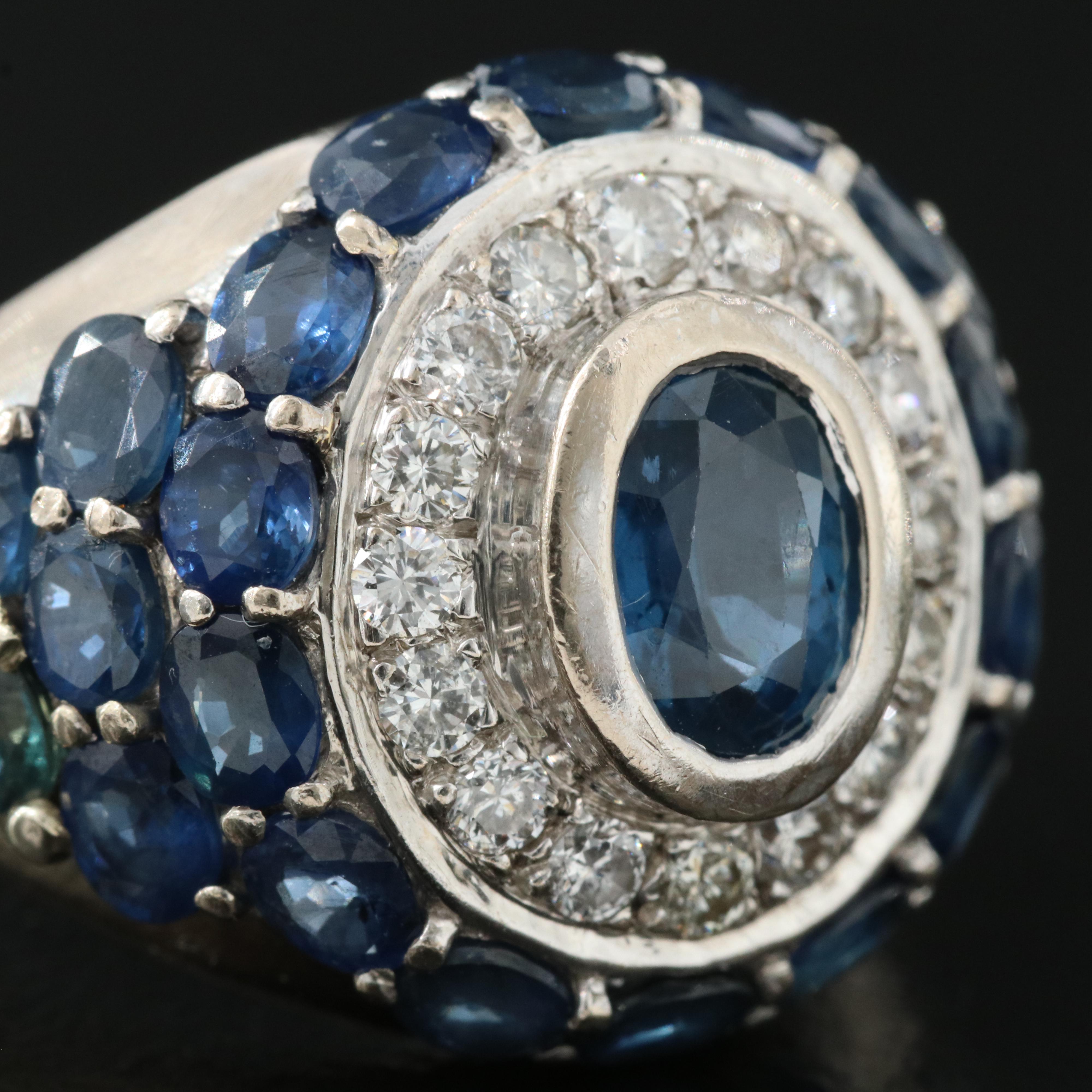 18K Sapphire and Diamond Dome Ring