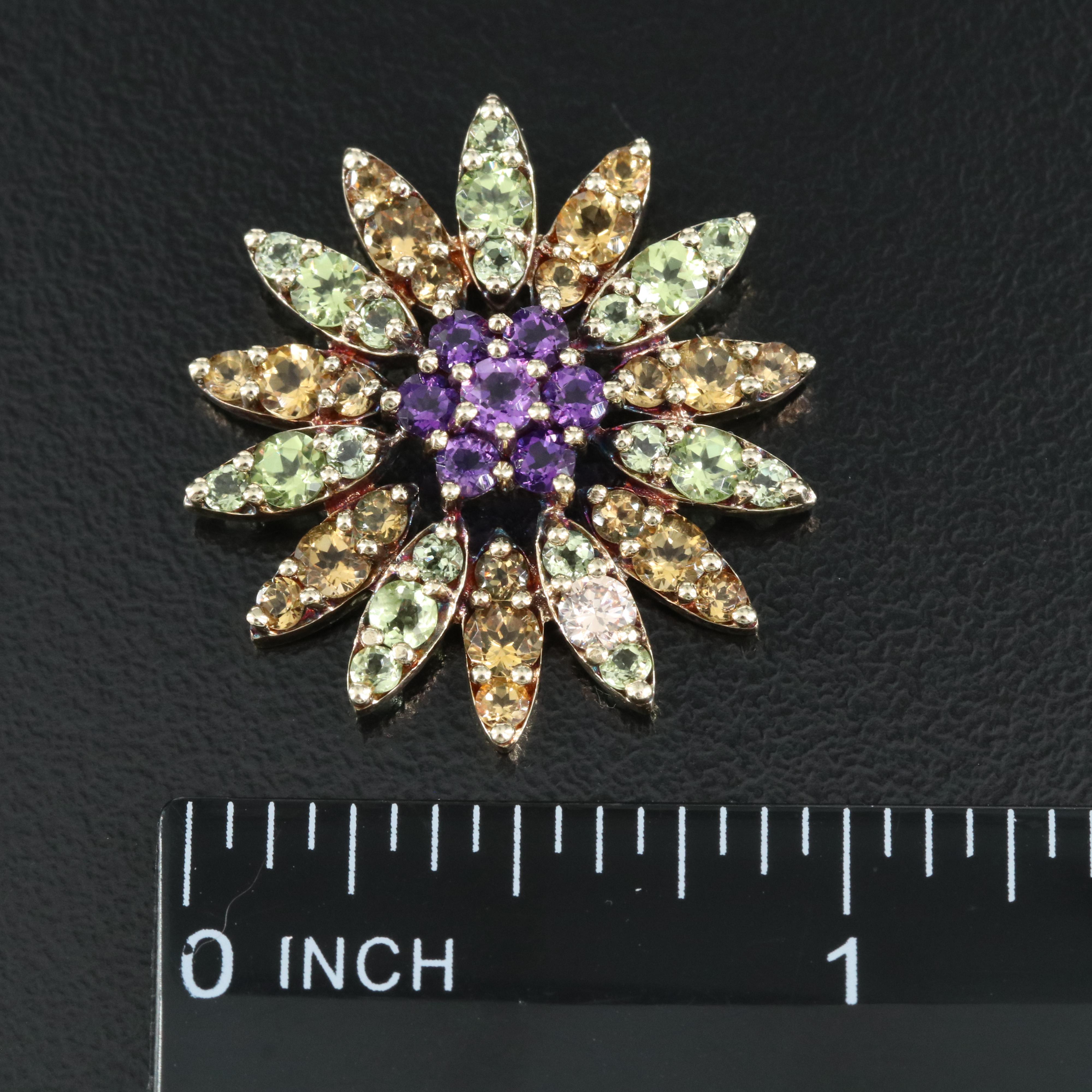 10K Amethyst, Citrine and Peridot Flower Pendant