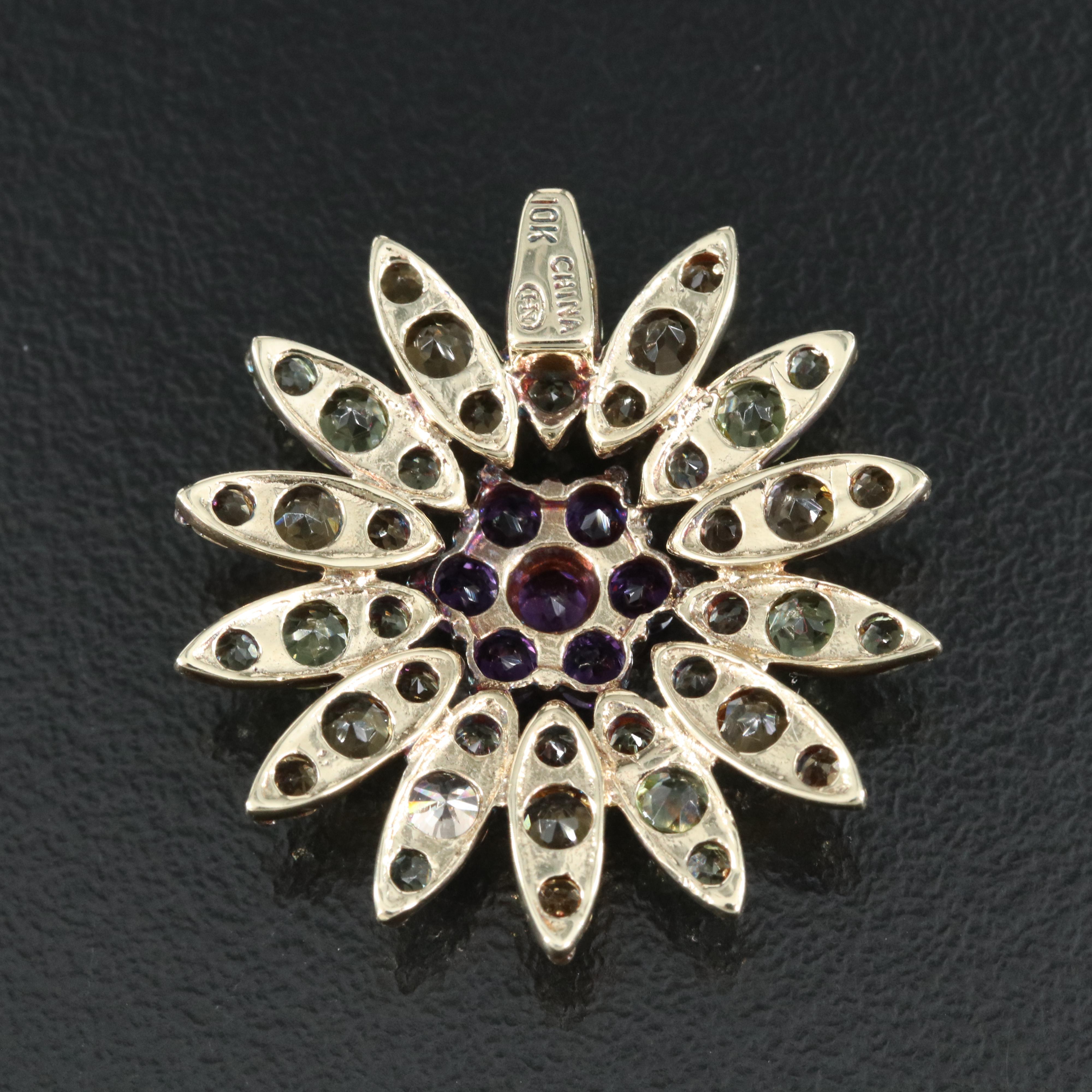 10K Amethyst, Citrine and Peridot Flower Pendant