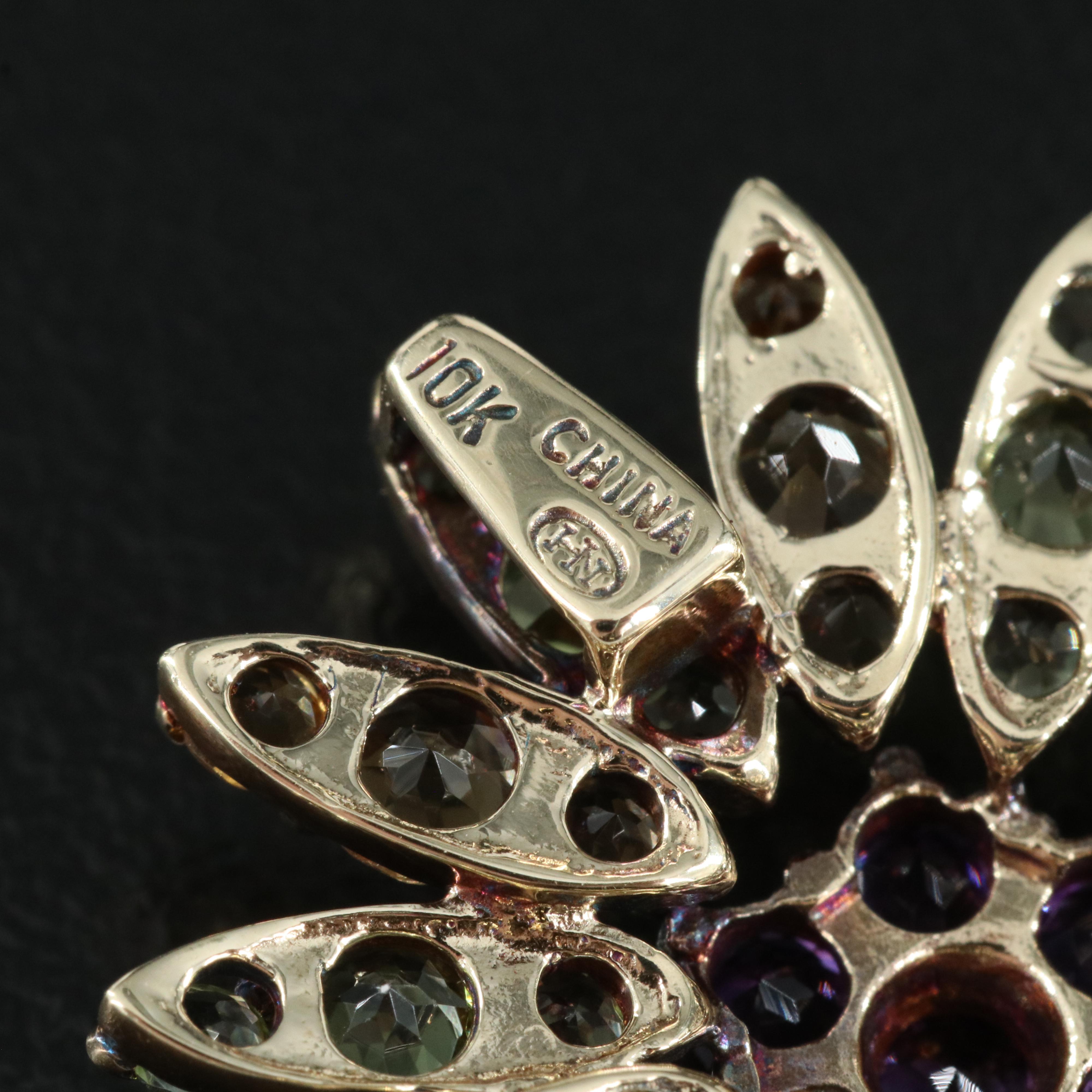 10K Amethyst, Citrine and Peridot Flower Pendant