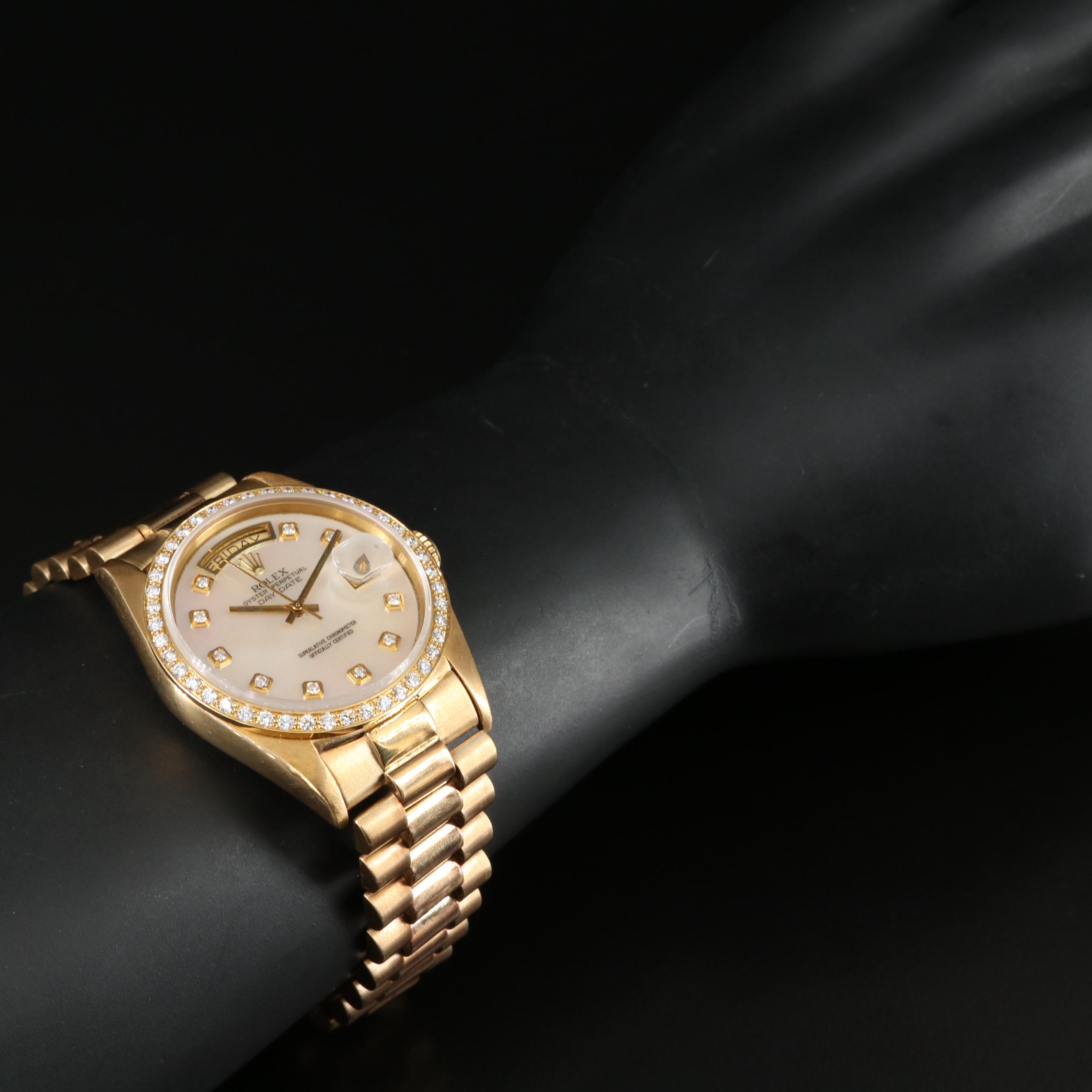 1996 Rolex Day-Date Custom Diamond, Mother-of-Pearl Dial and Bezel Watch