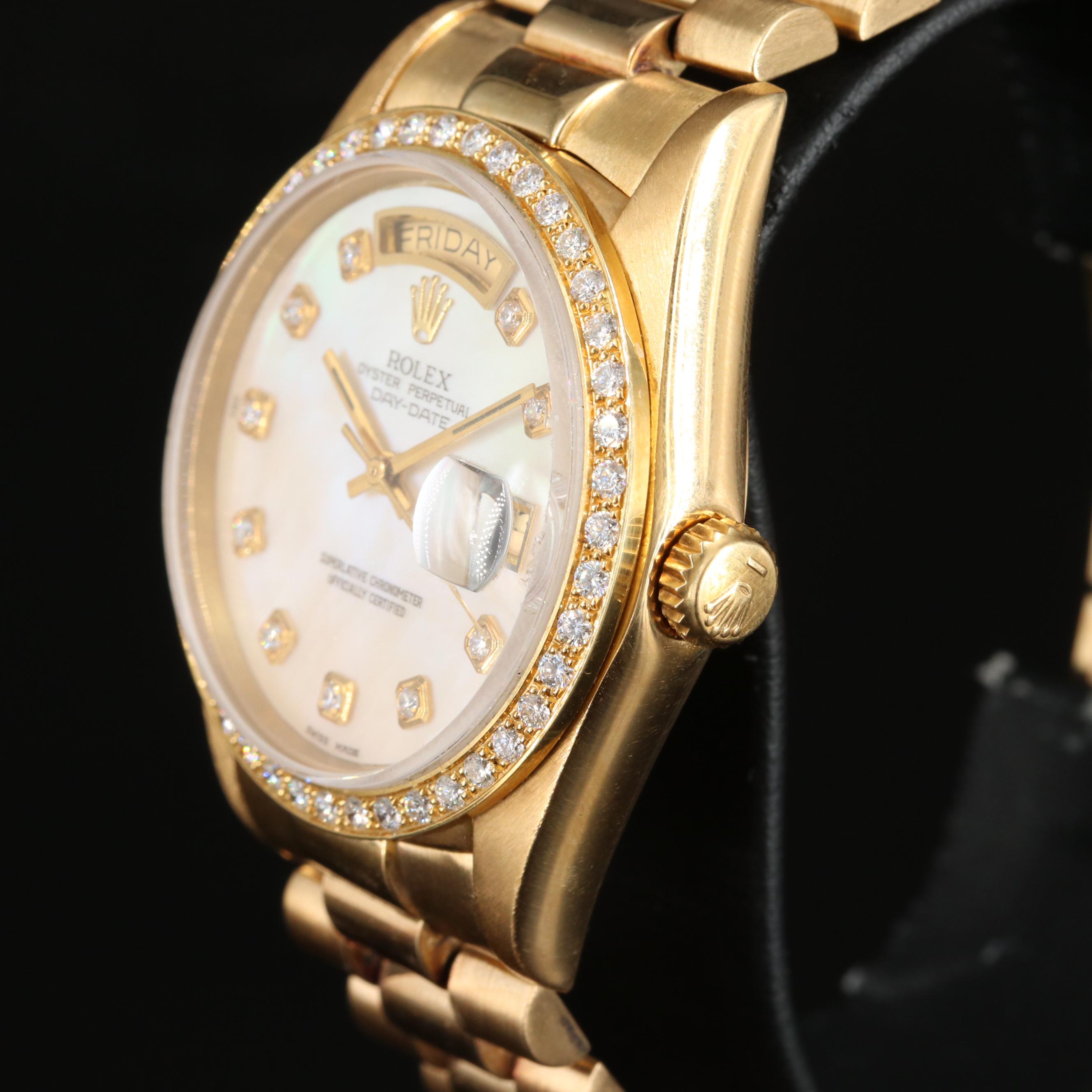 1996 Rolex Day-Date Custom Diamond, Mother-of-Pearl Dial and Bezel Watch