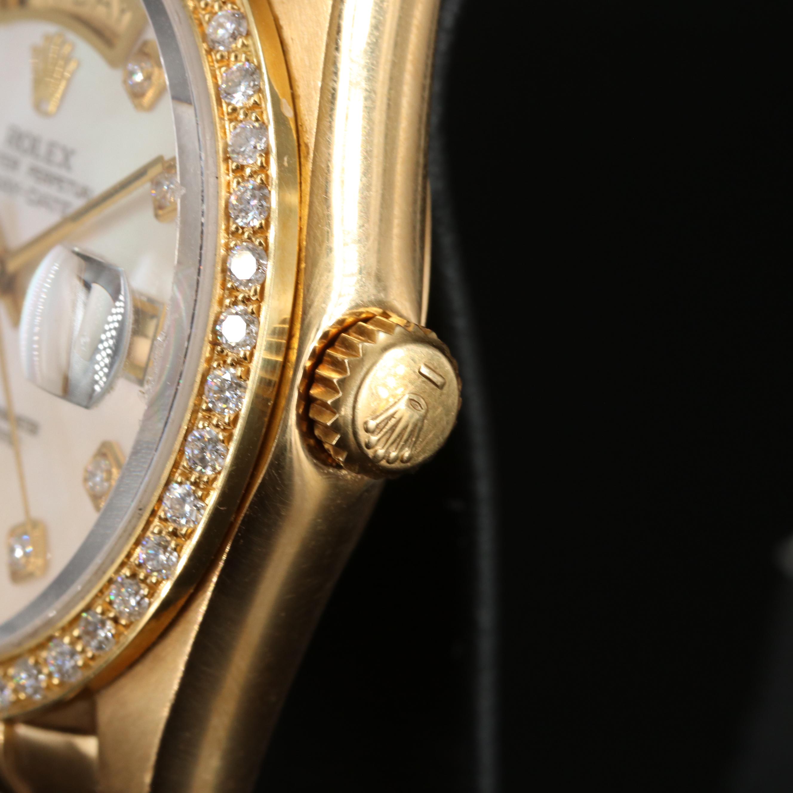 1996 Rolex Day-Date Custom Diamond, Mother-of-Pearl Dial and Bezel Watch