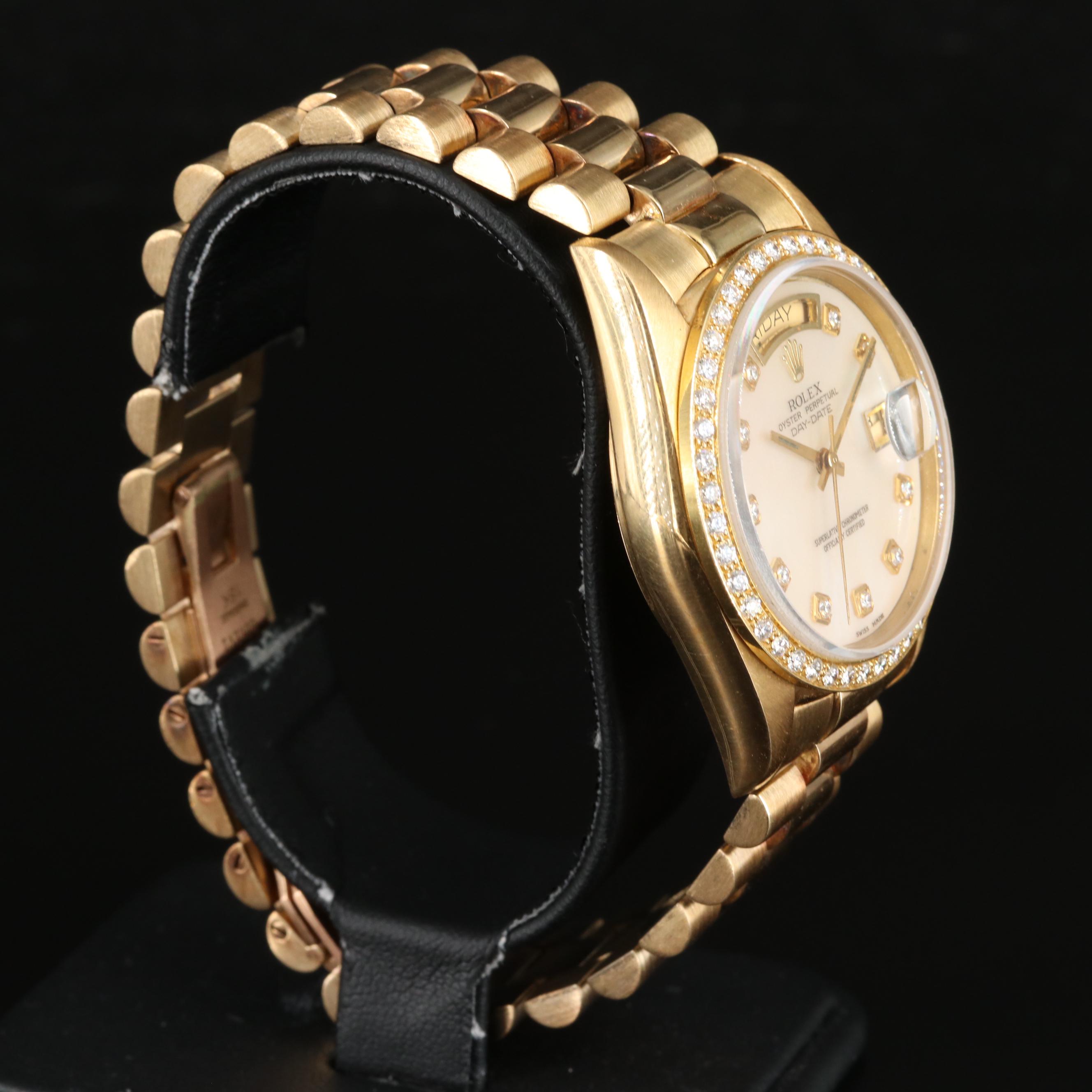 1996 Rolex Day-Date Custom Diamond, Mother-of-Pearl Dial and Bezel Watch