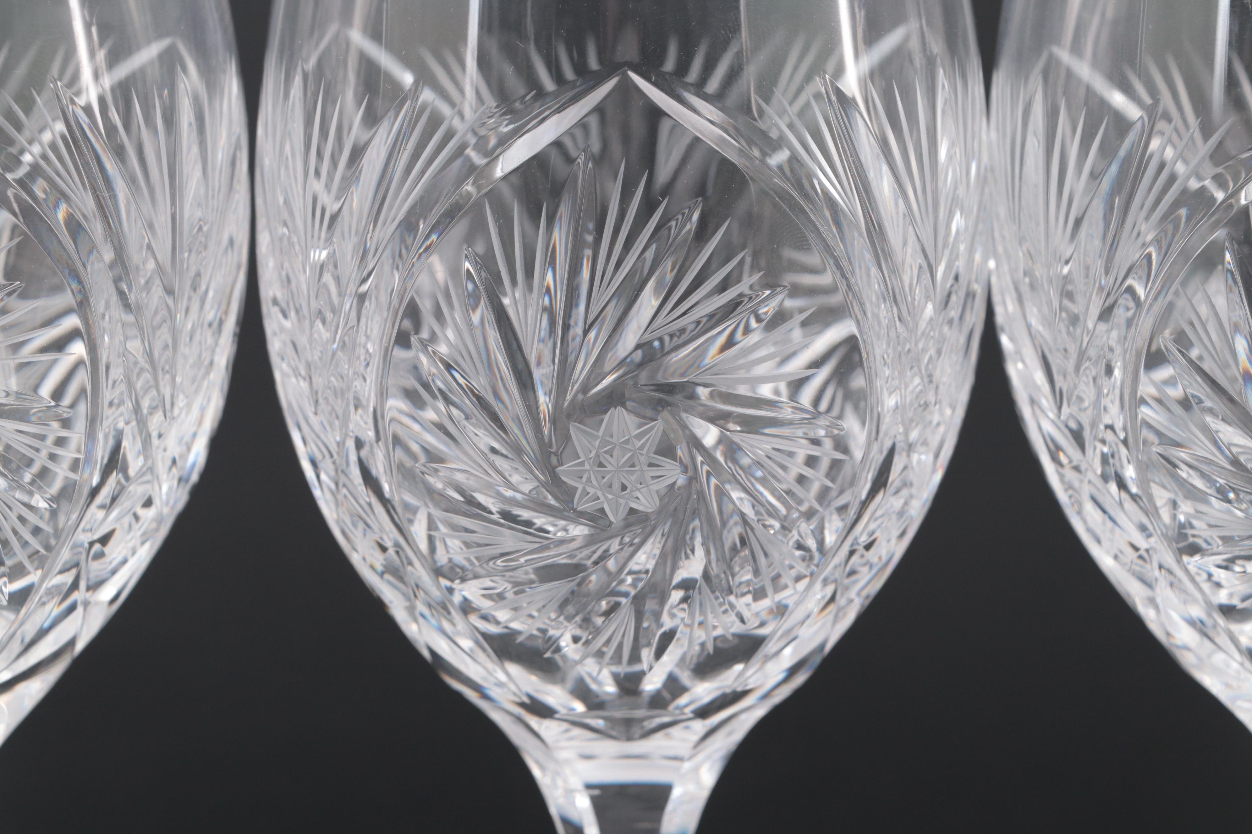 American Brilliant Style Cut Glass Wine Glasses, 20th Century EBTH