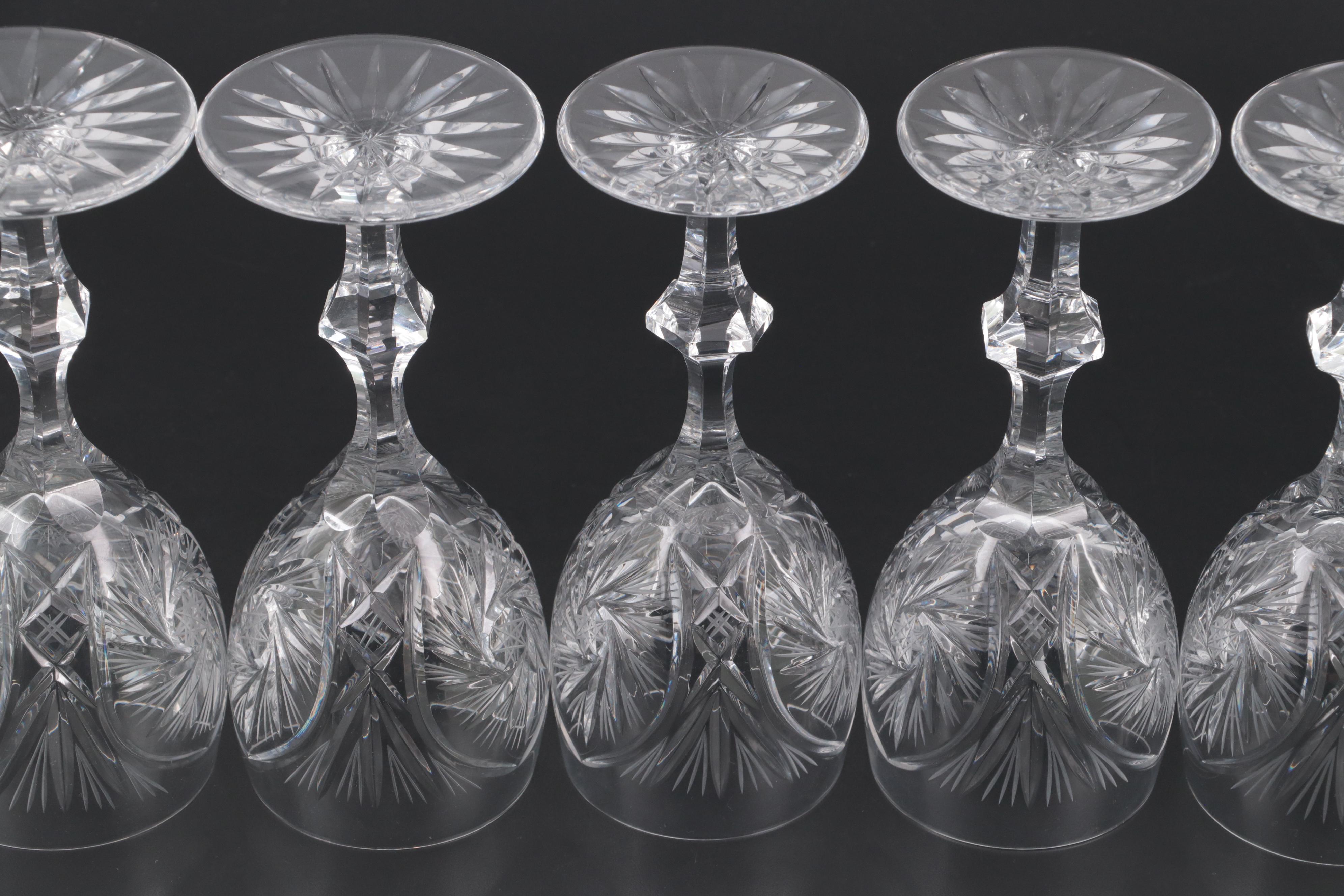 American Brilliant Style Cut Glass Wine Glasses, 20th Century EBTH