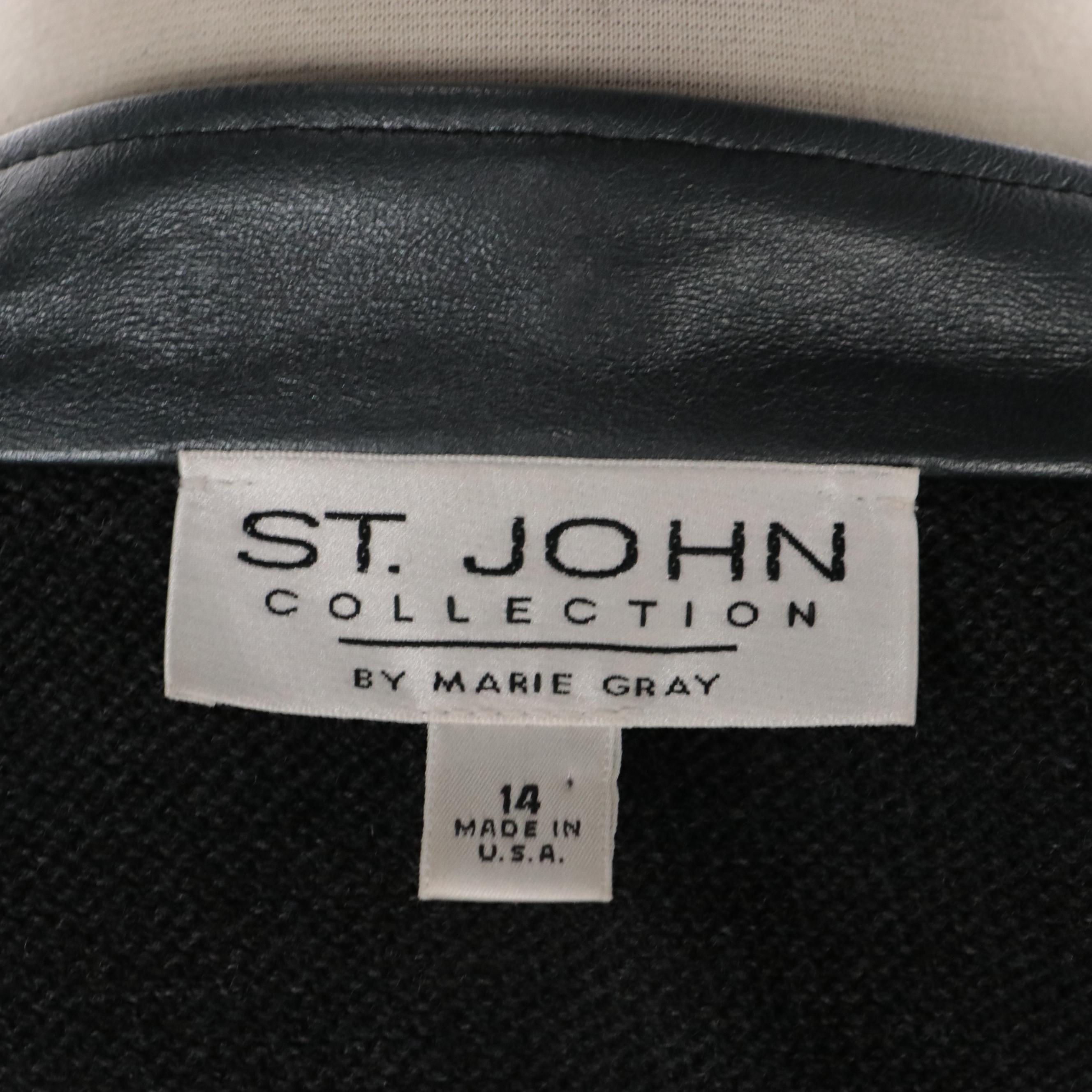 St. John Studded Charcoal Grey Pant Suit with Long Cardigan and Steel Blue Pants