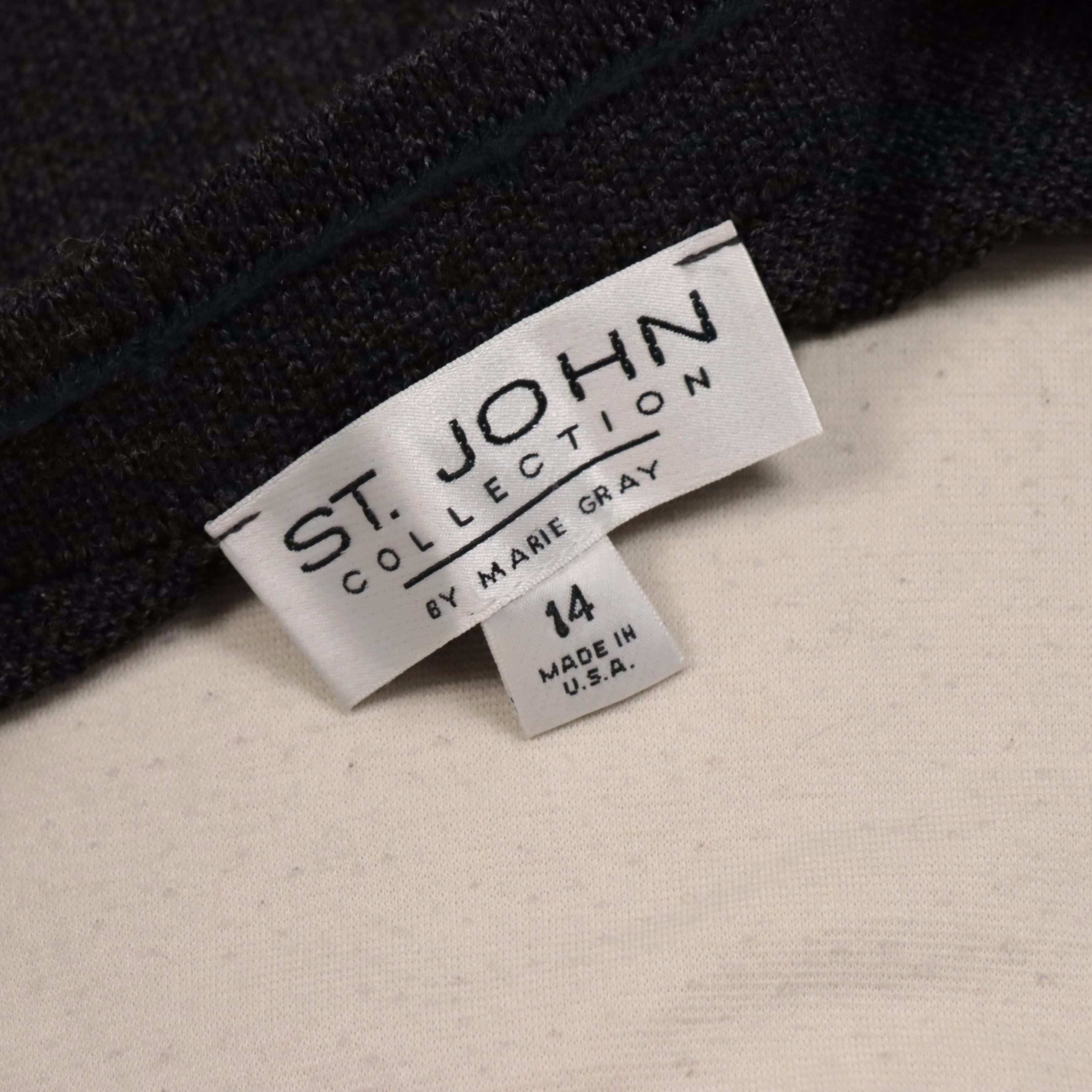 St. John Studded Charcoal Grey Pant Suit with Long Cardigan and Steel Blue Pants