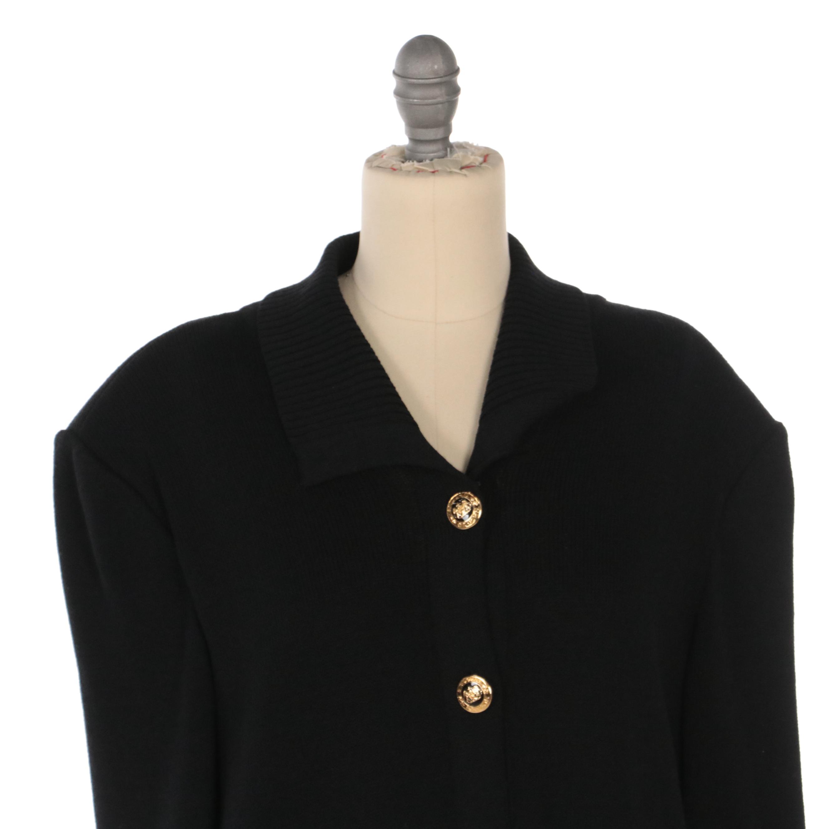 St. John Studded Charcoal Grey Pant Suit with Long Cardigan and Steel Blue Pants