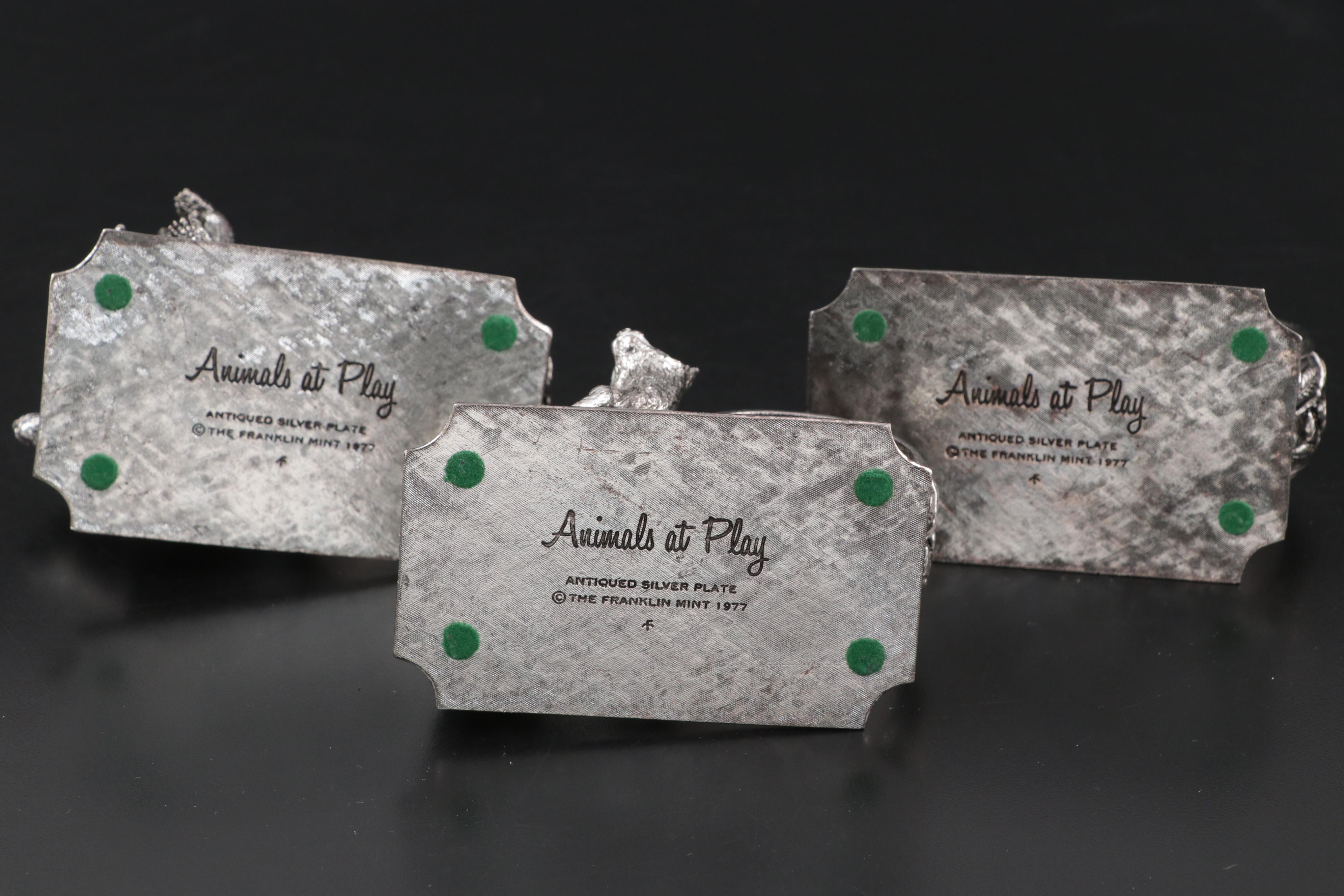 The Franklin Mint "Animals at Play" Silver Plate Sculptured Napkin Rings, 1977