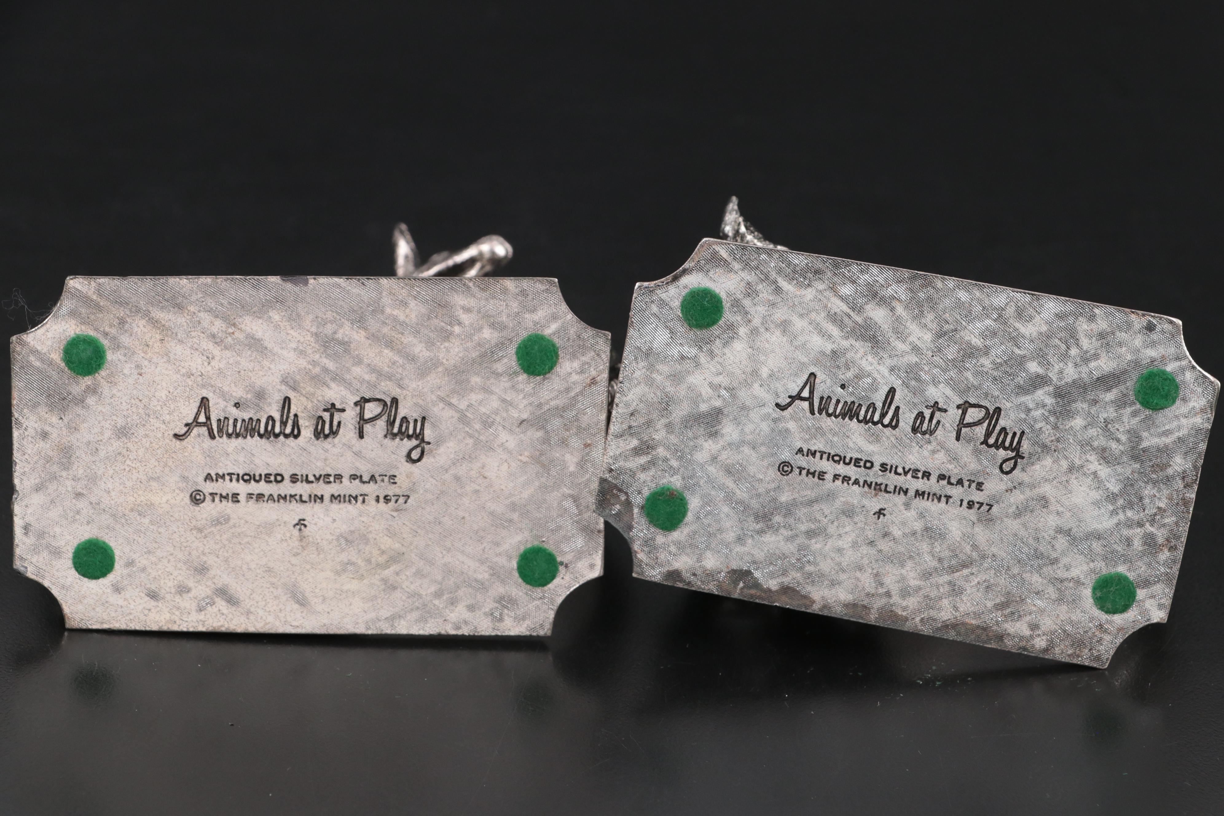 The Franklin Mint "Animals at Play" Silver Plate Sculptured Napkin Rings, 1977