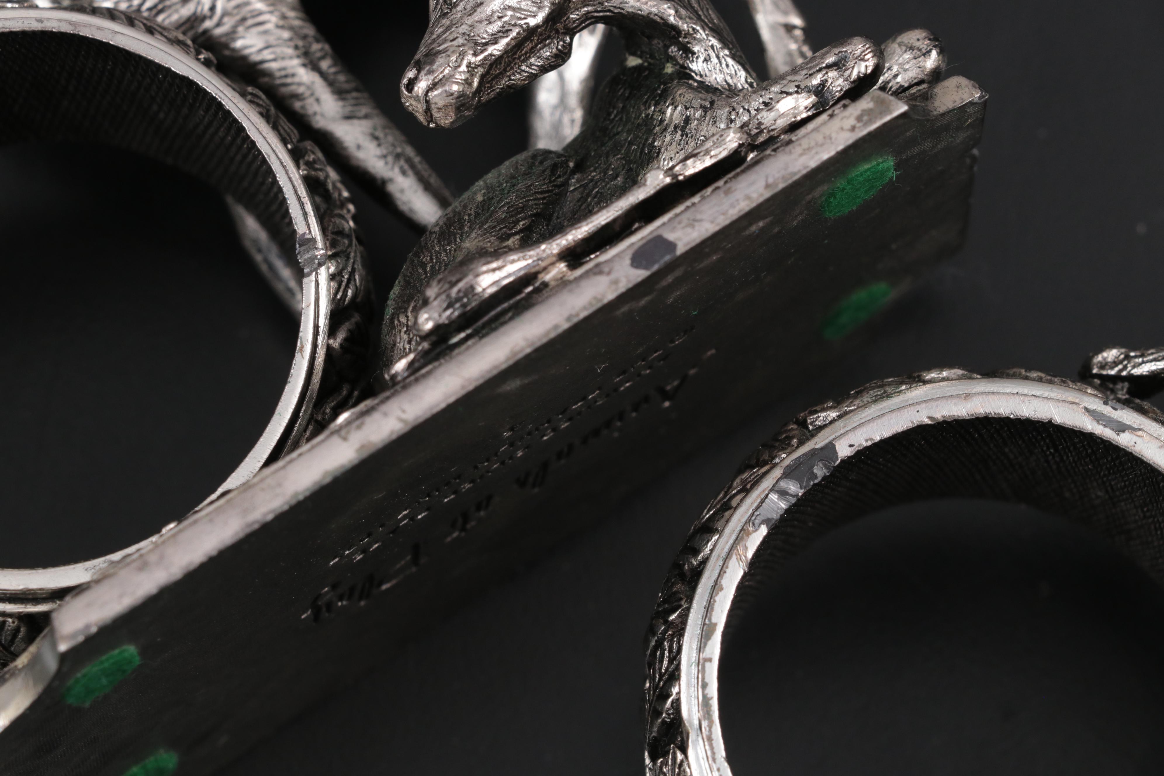 The Franklin Mint "Animals at Play" Silver Plate Sculptured Napkin Rings, 1977