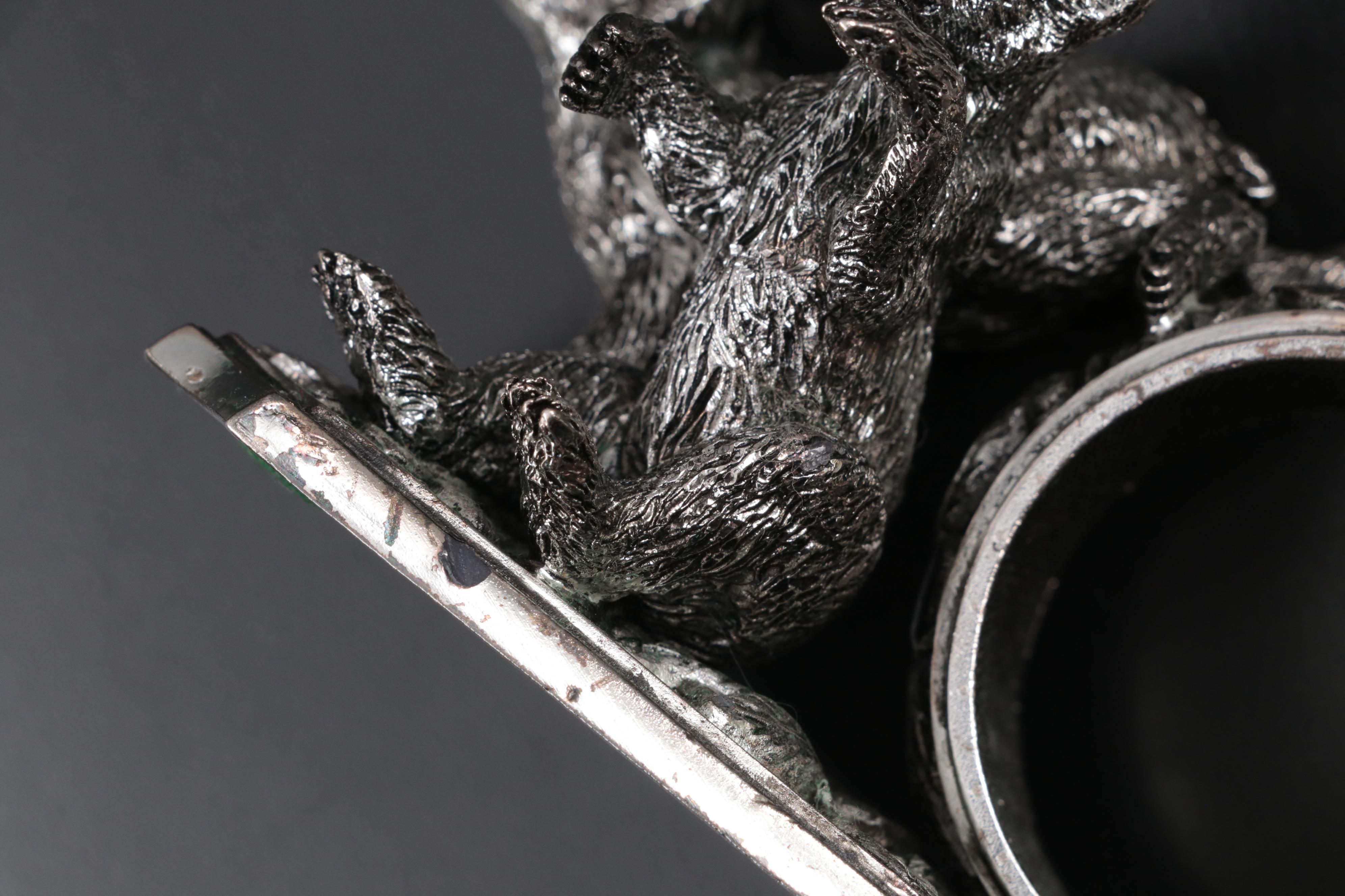 The Franklin Mint "Animals at Play" Silver Plate Sculptured Napkin Rings, 1977