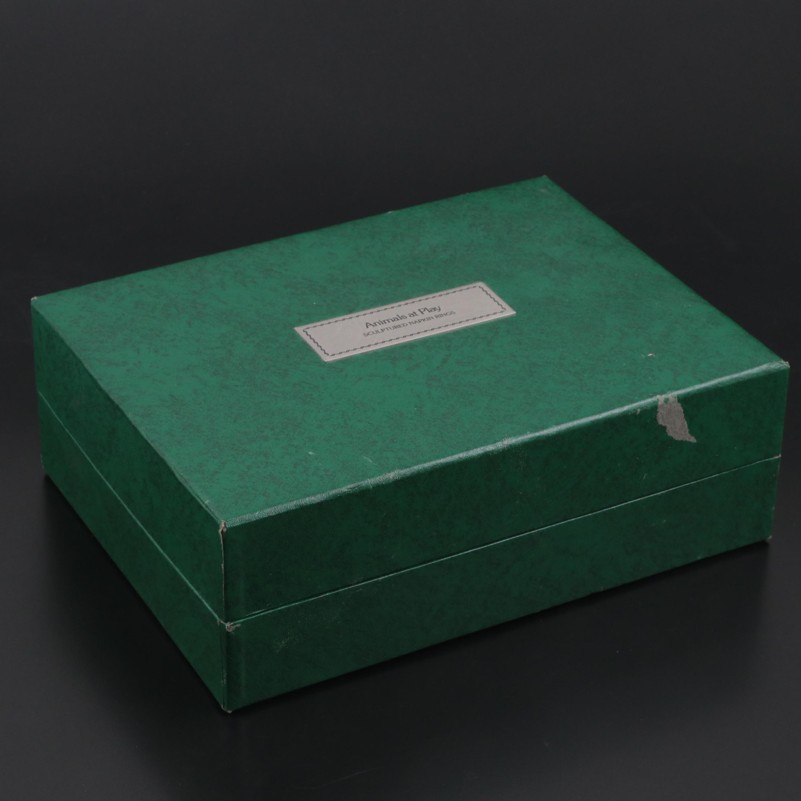 The Franklin Mint "Animals at Play" Silver Plate Sculptured Napkin Rings, 1977