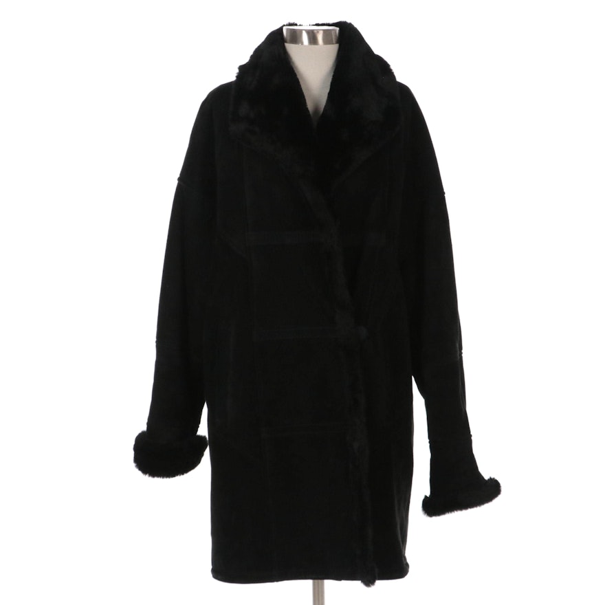 Gallery Black Suede Coat with Faux Fur Lining