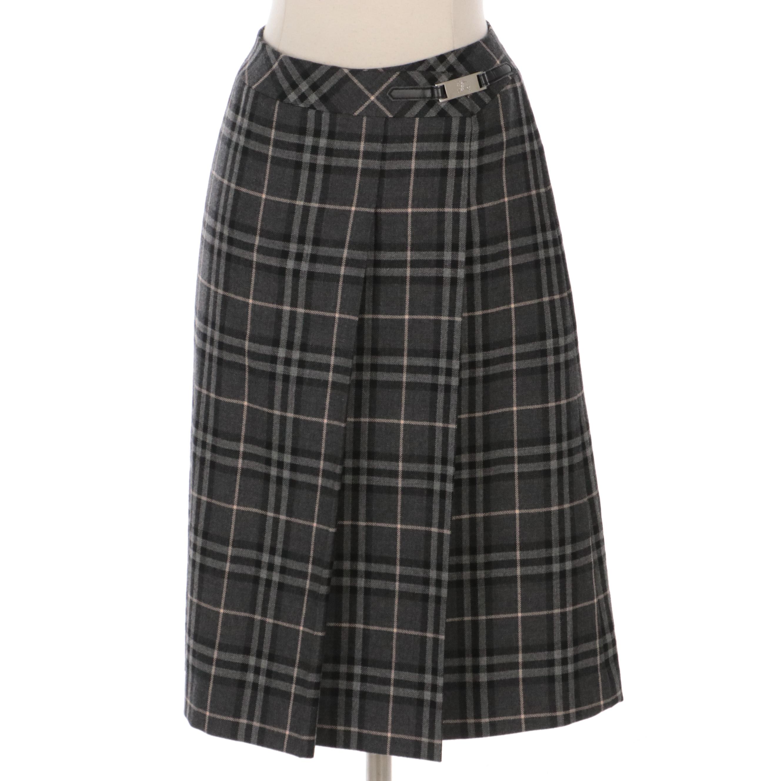 Burberry Skirt in Gray Plaid Wool